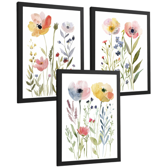 Nacnic Juego De 3 Laminas De Flores Color Pastel. Laminas Decorativas Pared Flores Coloridas. Posters De Pared Botanico Minimalista Pared Para Salón Y Dormitorio