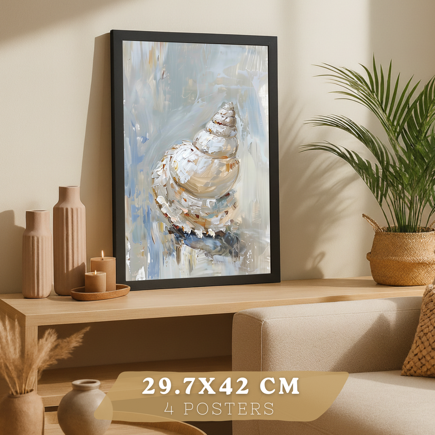 Nacnic Juego De 3 Cuadros De Playa, Mar, Costa Azul. Decoracion De Pared De Arte. Conchas Marinas. Laminas Decorativas Pared Baño, Cocina,Salón Y Dormitorio