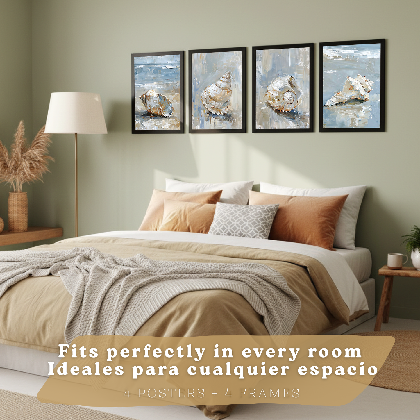 Nacnic Juego De 3 Cuadros De Playa, Mar, Costa Azul. Decoracion De Pared De Arte. Conchas Marinas. Laminas Decorativas Pared Baño, Cocina,Salón Y Dormitorio