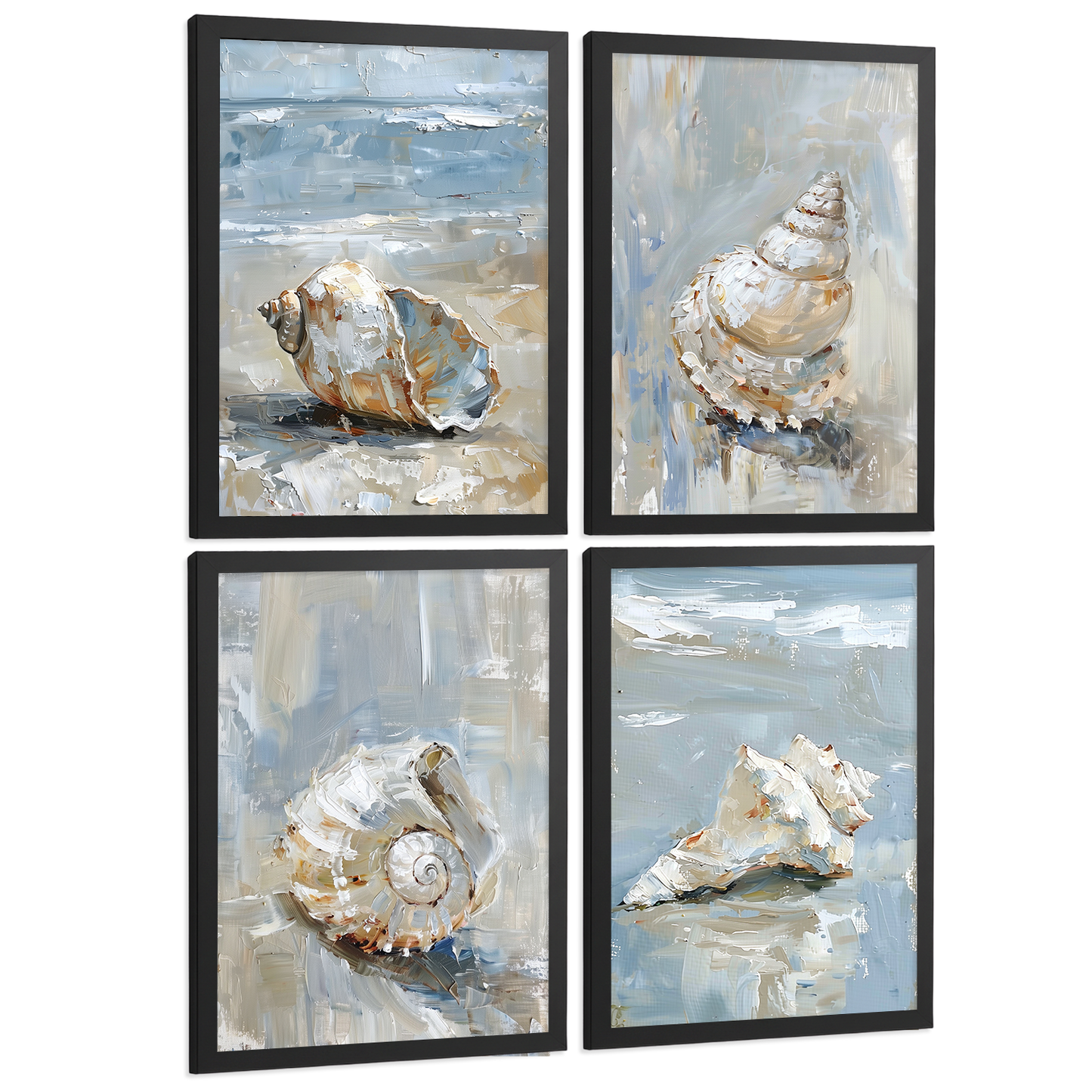 Nacnic Juego De 3 Cuadros De Playa, Mar, Costa Azul. Decoracion De Pared De Arte. Conchas Marinas. Laminas Decorativas Pared Baño, Cocina,Salón Y Dormitorio