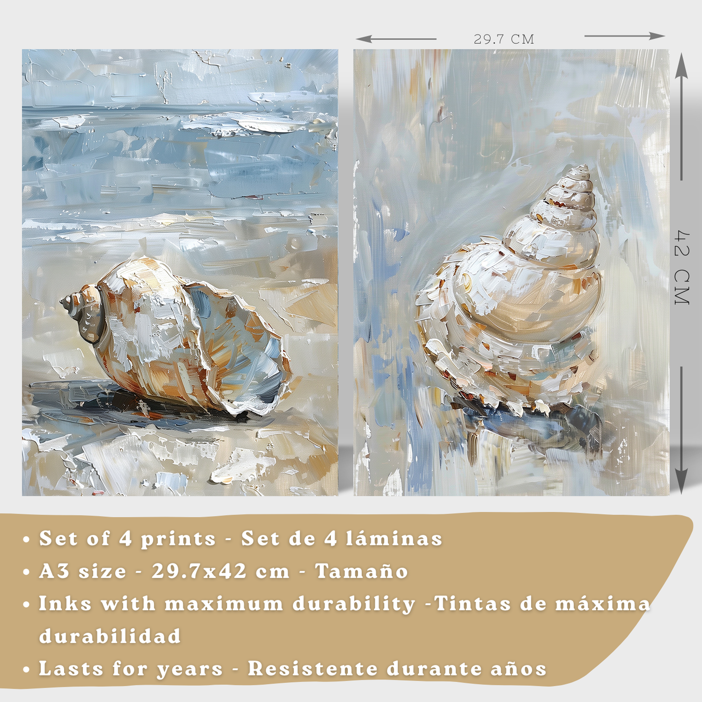 Nacnic Juego De 3 Cuadros De Playa, Mar, Costa Azul. Decoracion De Pared De Arte. Conchas Marinas. Laminas Decorativas Pared Baño, Cocina,Salón Y Dormitorio