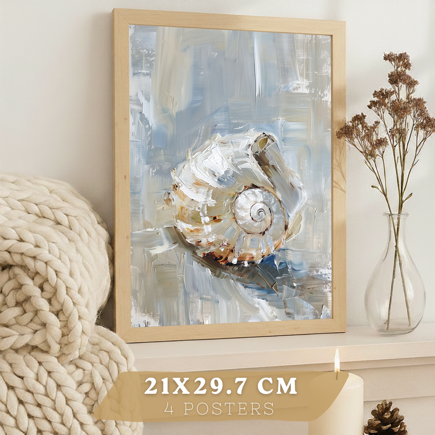 Nacnic Juego De 3 Cuadros De Playa, Mar, Costa Azul. Decoracion De Pared De Arte. Conchas Marinas. Laminas Decorativas Pared Baño, Cocina,Salón Y Dormitorio