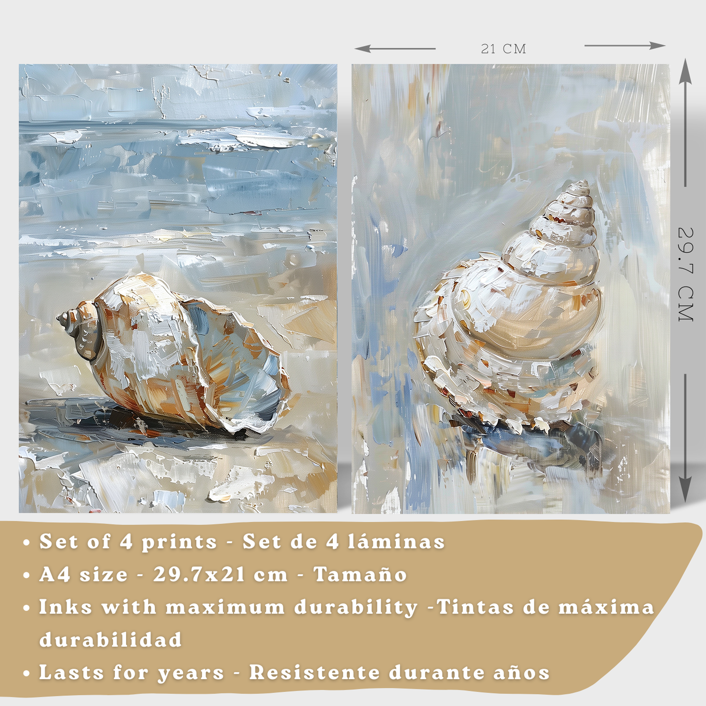 Nacnic Juego De 3 Cuadros De Playa, Mar, Costa Azul. Decoracion De Pared De Arte. Conchas Marinas. Laminas Decorativas Pared Baño, Cocina,Salón Y Dormitorio