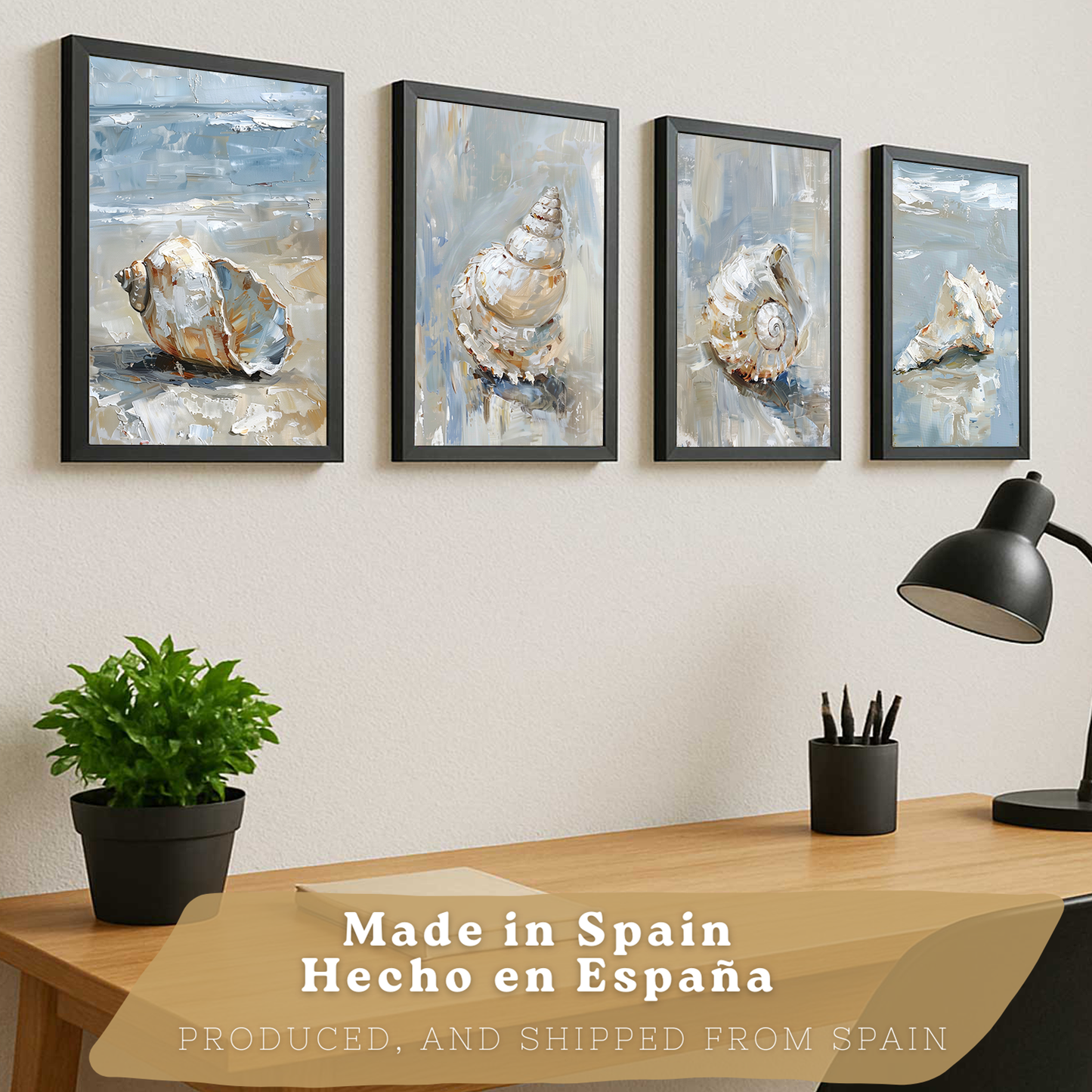 Nacnic Juego De 3 Cuadros De Playa, Mar, Costa Azul. Decoracion De Pared De Arte. Conchas Marinas. Laminas Decorativas Pared Baño, Cocina,Salón Y Dormitorio