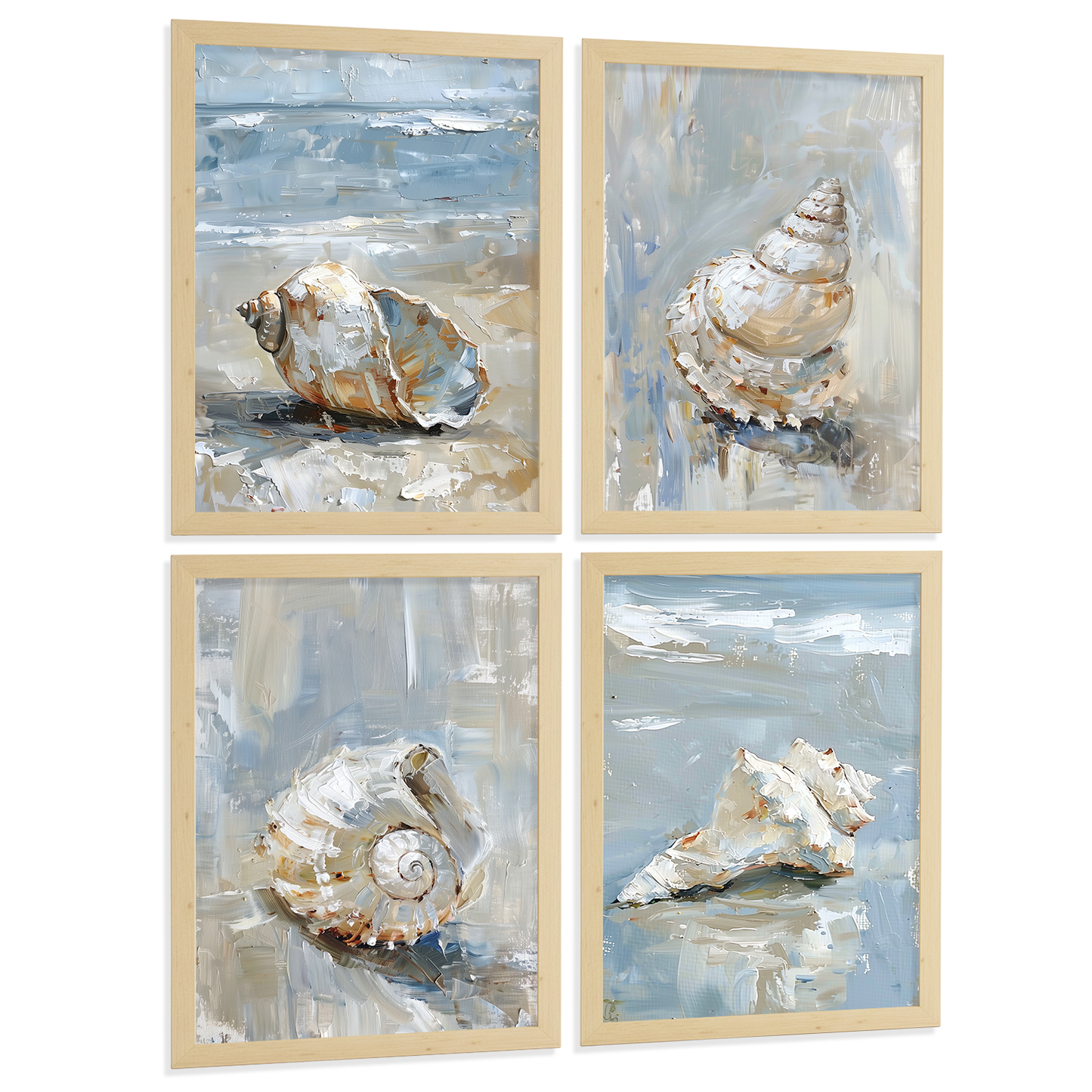 Nacnic Juego De 3 Cuadros De Playa, Mar, Costa Azul. Decoracion De Pared De Arte. Conchas Marinas. Laminas Decorativas Pared Baño, Cocina,Salón Y Dormitorio