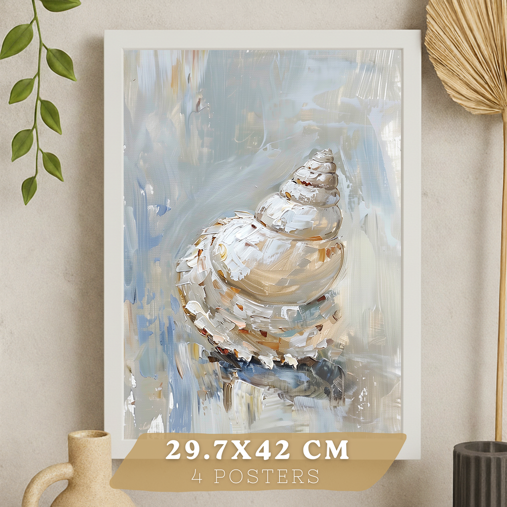 Nacnic Juego De 3 Cuadros De Playa, Mar, Costa Azul. Decoracion De Pared De Arte. Conchas Marinas. Laminas Decorativas Pared Baño, Cocina,Salón Y Dormitorio