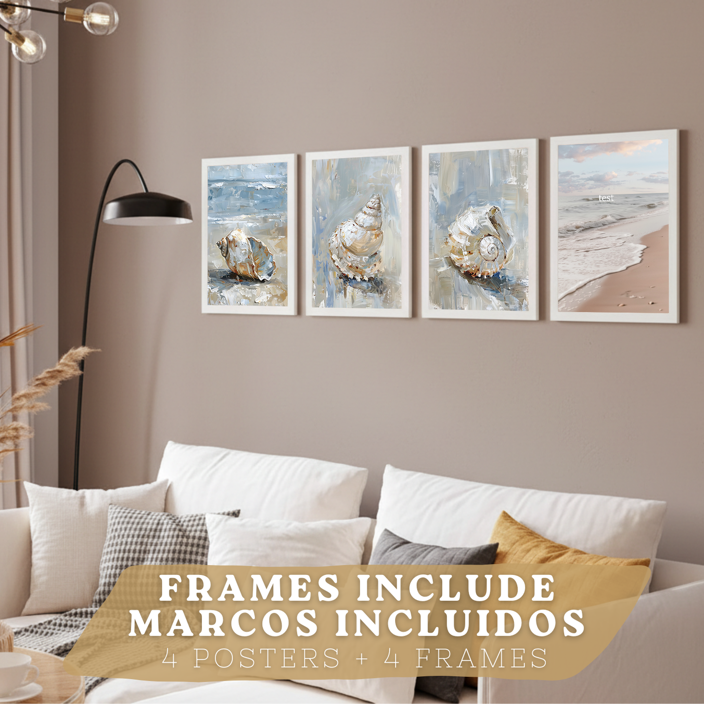 Nacnic Juego De 3 Cuadros De Playa, Mar, Costa Azul. Decoracion De Pared De Arte. Conchas Marinas. Laminas Decorativas Pared Baño, Cocina,Salón Y Dormitorio