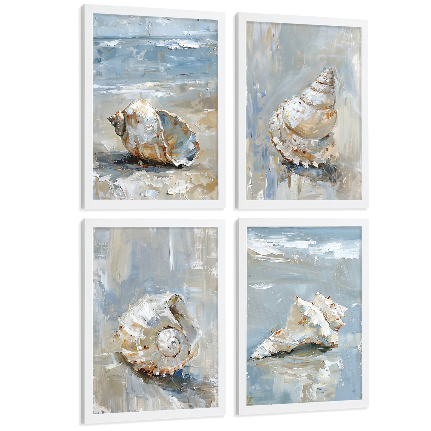 Nacnic Juego De 3 Cuadros De Playa, Mar, Costa Azul. Decoracion De Pared De Arte. Conchas Marinas. Laminas Decorativas Pared Baño, Cocina,Salón Y Dormitorio