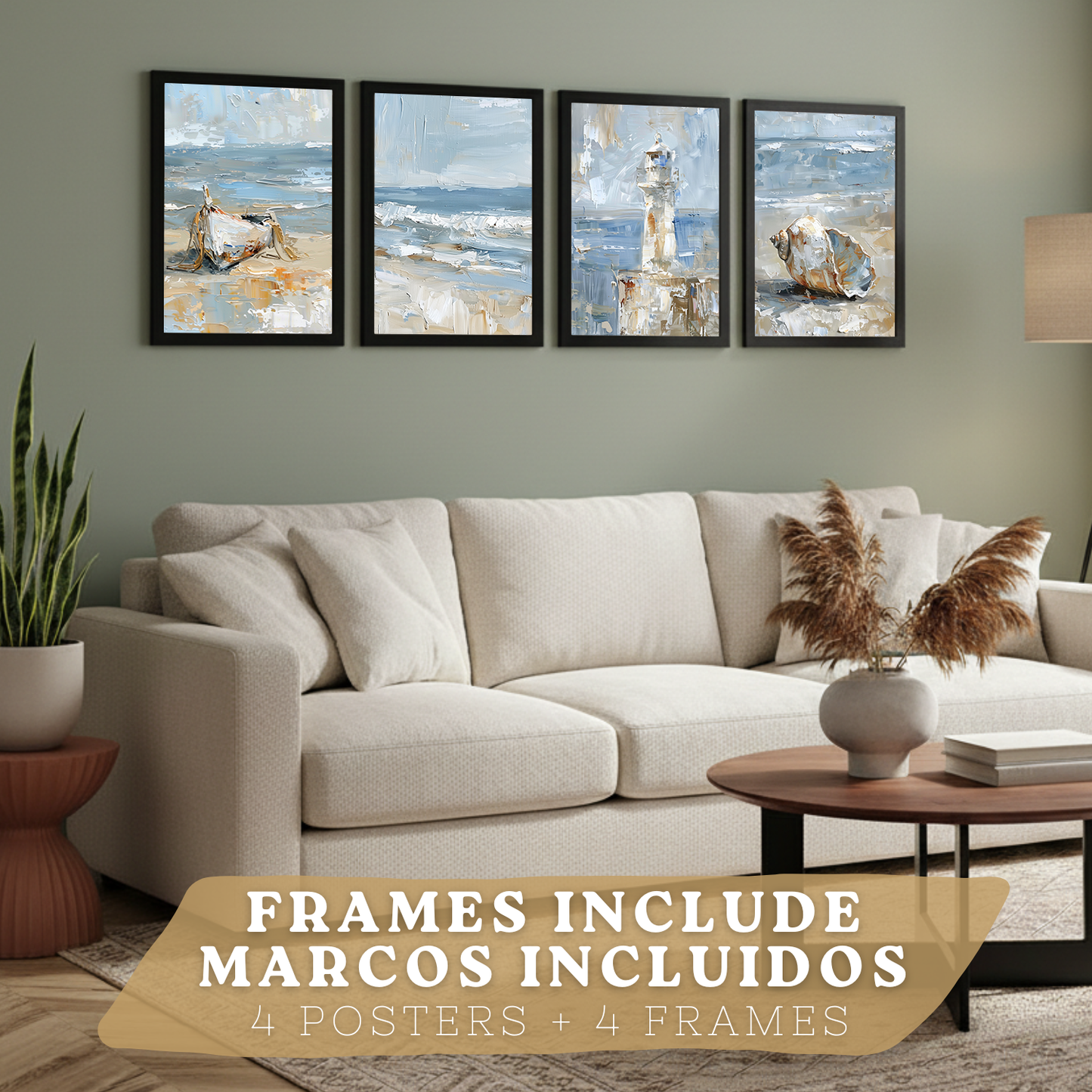 Nacnic Juego De 3 Cuadros De Playa, Mar, Costa Azul, Faro, Barca. Decoracion De Pared De Arte. Dia De Mar. Laminas Decorativas Pared Baño, Cocina,Salón Y Dormitorio