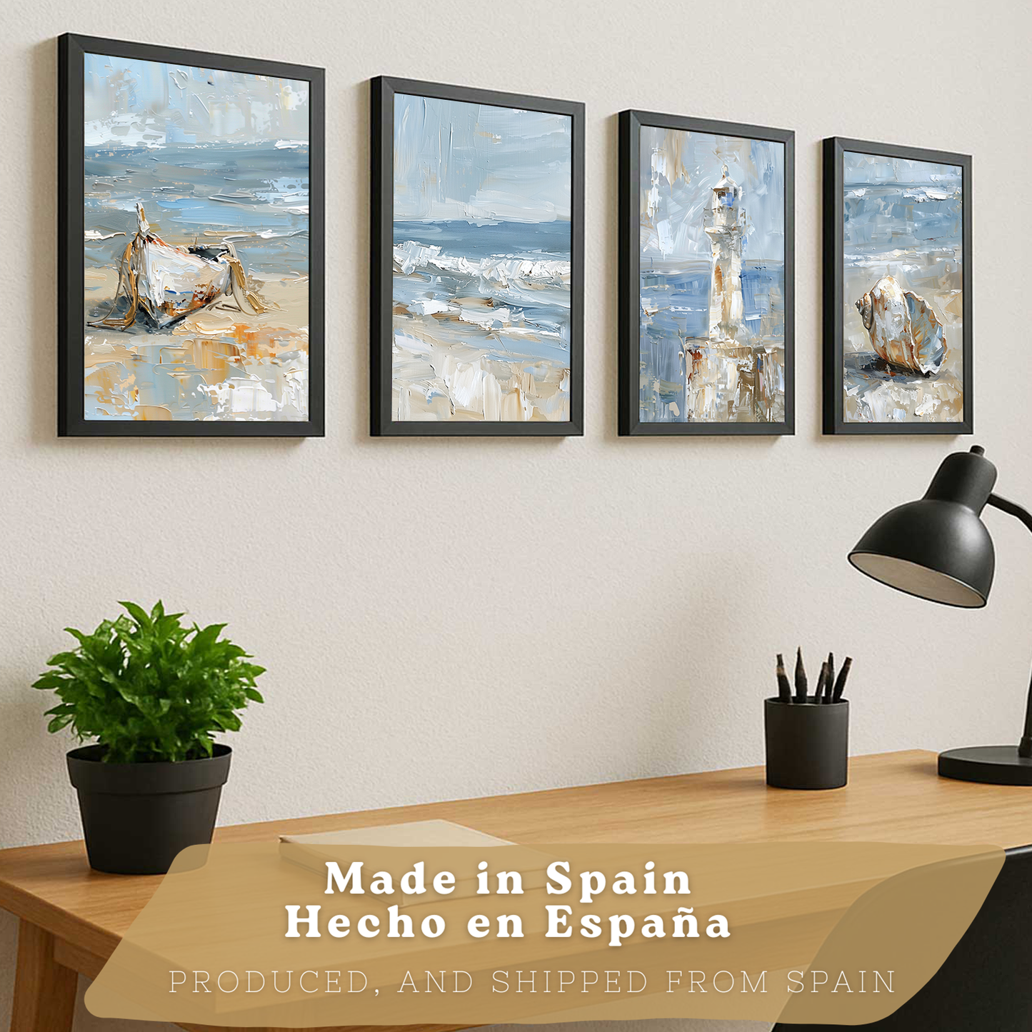 Nacnic Juego De 3 Cuadros De Playa, Mar, Costa Azul, Faro, Barca. Decoracion De Pared De Arte. Dia De Mar. Laminas Decorativas Pared Baño, Cocina,Salón Y Dormitorio