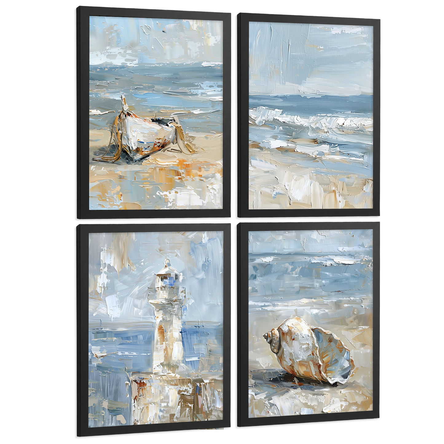 Nacnic Juego De 3 Cuadros De Playa, Mar, Costa Azul, Faro, Barca. Decoracion De Pared De Arte. Dia De Mar. Laminas Decorativas Pared Baño, Cocina,Salón Y Dormitorio