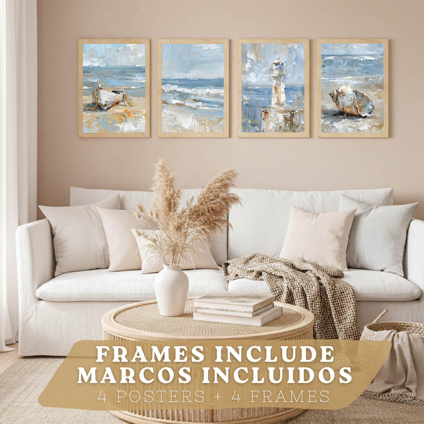 Nacnic Juego De 3 Cuadros De Playa, Mar, Costa Azul, Faro, Barca. Decoracion De Pared De Arte. Dia De Mar. Laminas Decorativas Pared Baño, Cocina,Salón Y Dormitorio