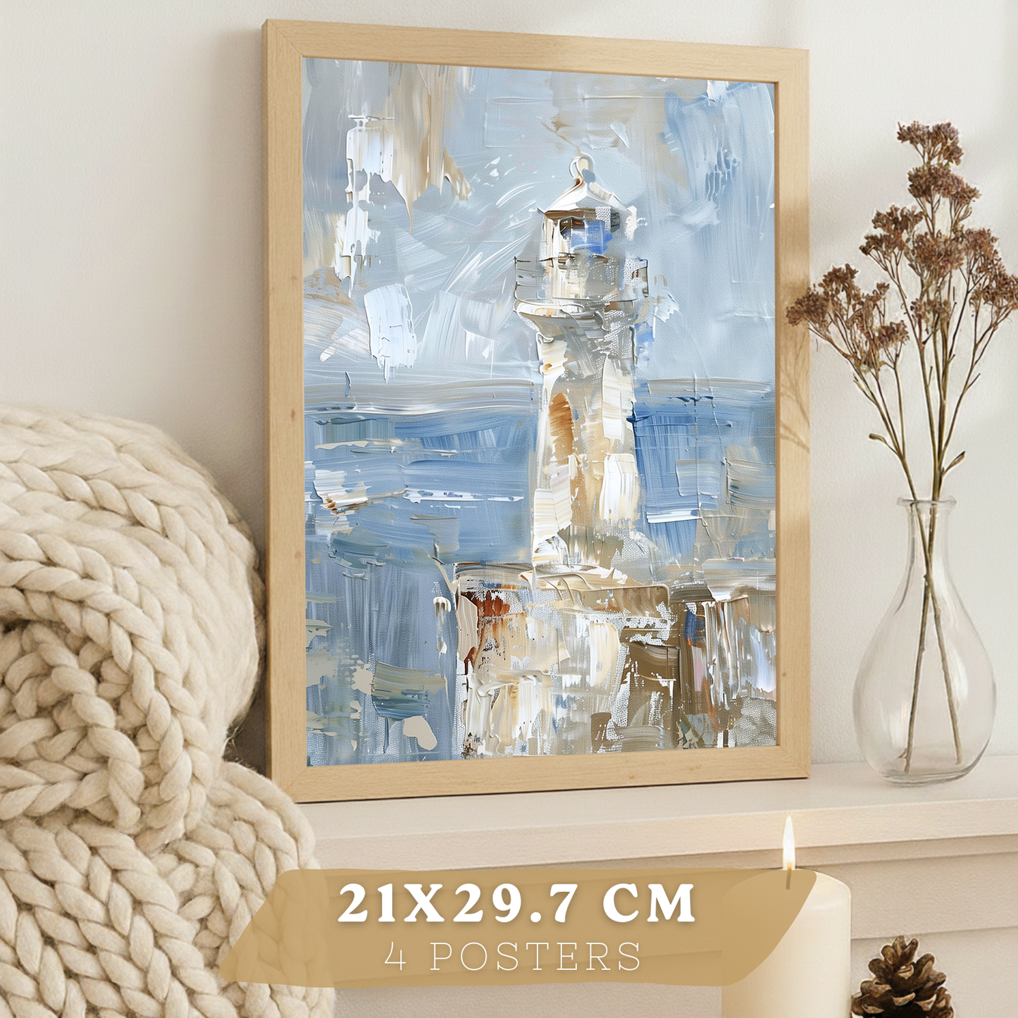 Nacnic Juego De 3 Cuadros De Playa, Mar, Costa Azul, Faro, Barca. Decoracion De Pared De Arte. Dia De Mar. Laminas Decorativas Pared Baño, Cocina,Salón Y Dormitorio