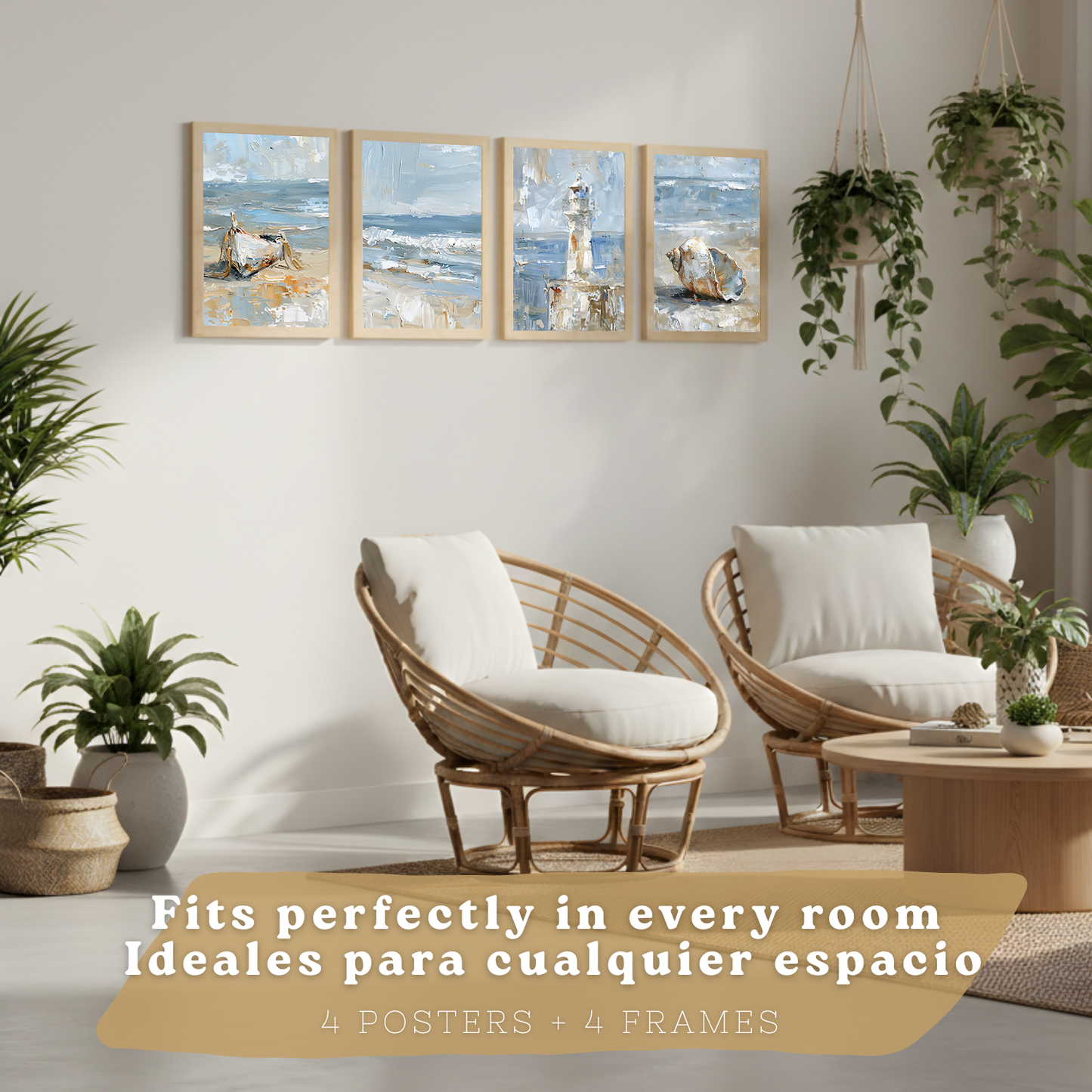 Nacnic Juego De 3 Cuadros De Playa, Mar, Costa Azul, Faro, Barca. Decoracion De Pared De Arte. Dia De Mar. Laminas Decorativas Pared Baño, Cocina,Salón Y Dormitorio