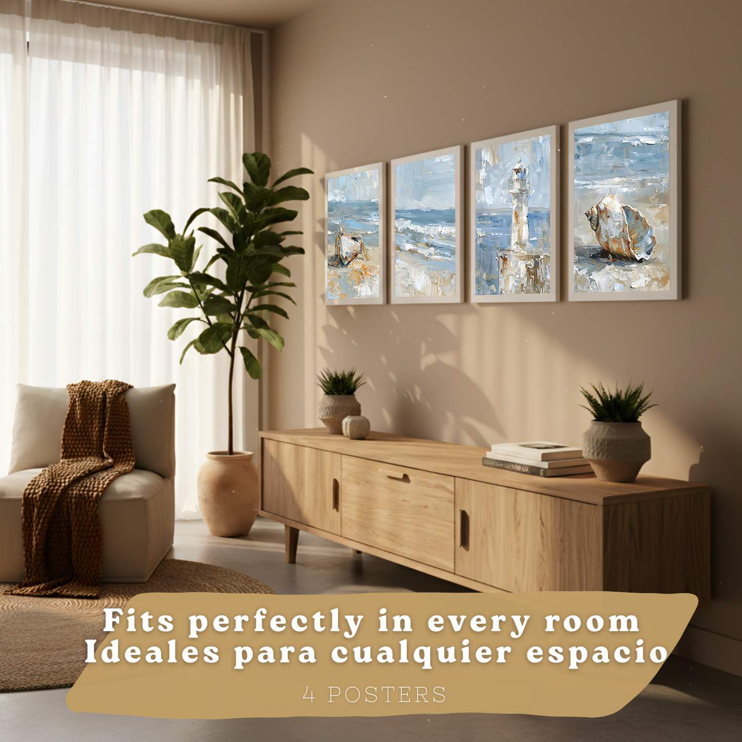 Nacnic Juego De 3 Cuadros De Playa, Mar, Costa Azul, Faro, Barca. Decoracion De Pared De Arte. Dia De Mar. Laminas Decorativas Pared Baño, Cocina,Salón Y Dormitorio