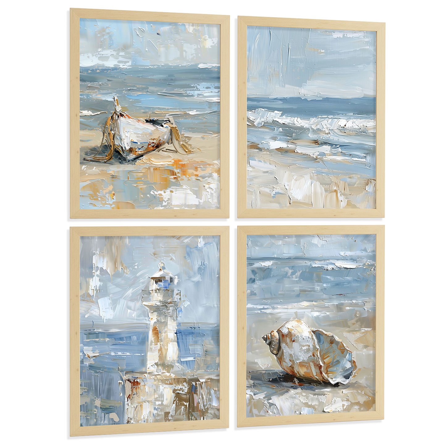 Nacnic Juego De 3 Cuadros De Playa, Mar, Costa Azul, Faro, Barca. Decoracion De Pared De Arte. Dia De Mar. Laminas Decorativas Pared Baño, Cocina,Salón Y Dormitorio