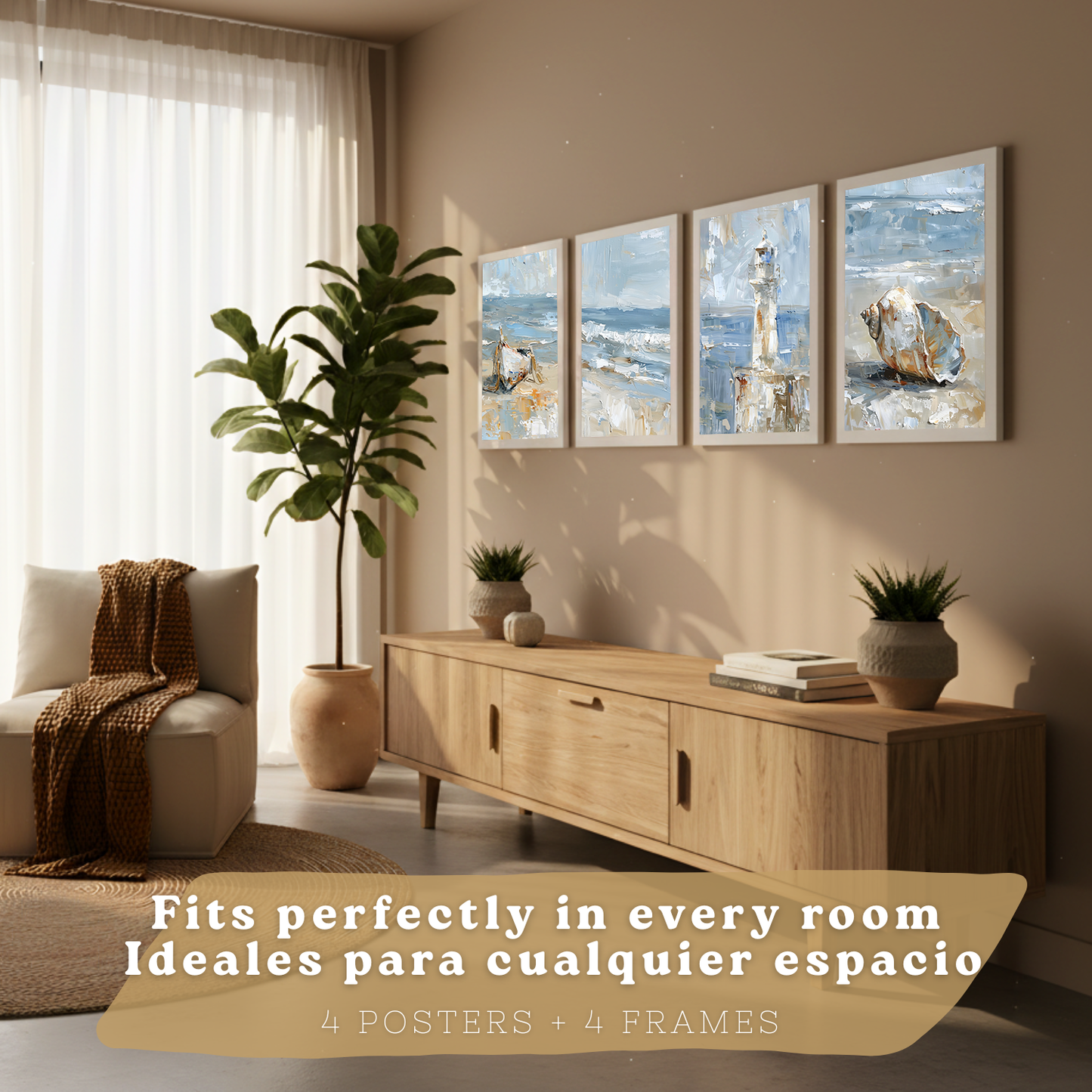 Nacnic Juego De 3 Cuadros De Playa, Mar, Costa Azul, Faro, Barca. Decoracion De Pared De Arte. Dia De Mar. Laminas Decorativas Pared Baño, Cocina,Salón Y Dormitorio