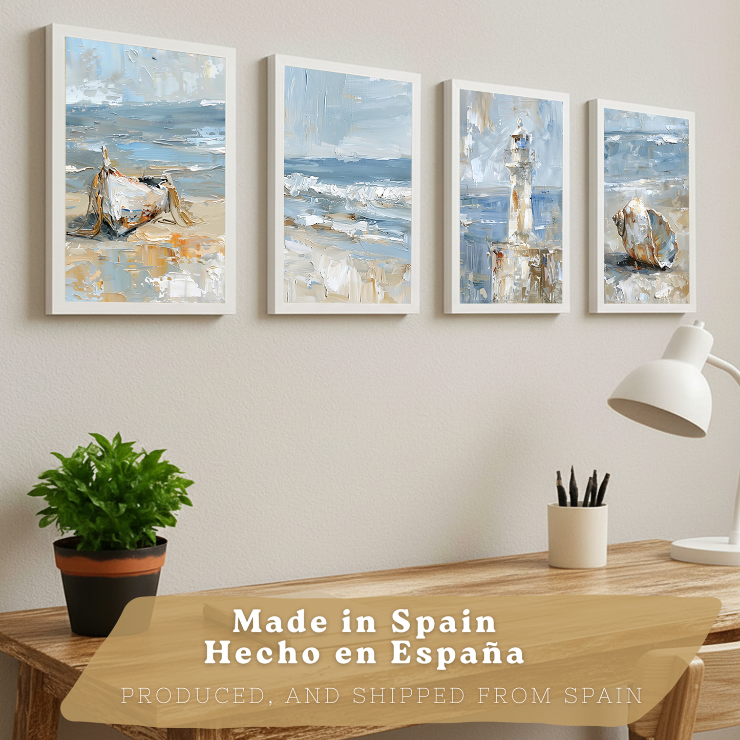 Nacnic Juego De 3 Cuadros De Playa, Mar, Costa Azul, Faro, Barca. Decoracion De Pared De Arte. Dia De Mar. Laminas Decorativas Pared Baño, Cocina,Salón Y Dormitorio