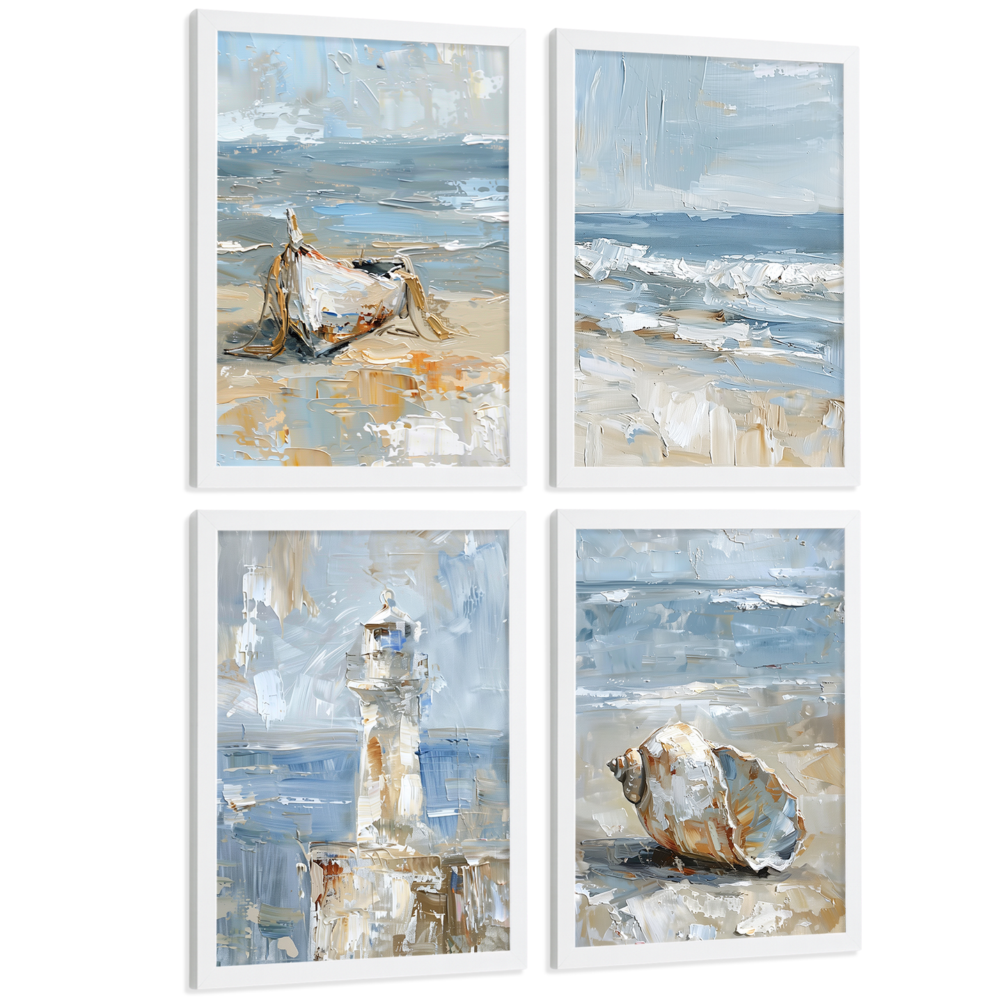 Nacnic Juego De 3 Cuadros De Playa, Mar, Costa Azul, Faro, Barca. Decoracion De Pared De Arte. Dia De Mar. Laminas Decorativas Pared Baño, Cocina,Salón Y Dormitorio