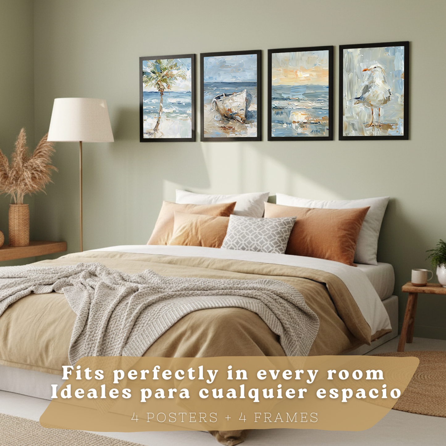 Nacnic Juego De 3 Cuadros De Playa, Mar, Golondrina, Atardecer. Decoracion De Pared De Arte. Dia De Mar. Laminas Decorativas Pared Baño, Cocina,Salón Y Dormitorio