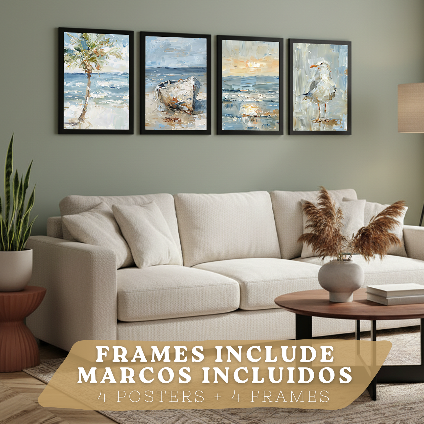 Nacnic Juego De 3 Cuadros De Playa, Mar, Golondrina, Atardecer. Decoracion De Pared De Arte. Dia De Mar. Laminas Decorativas Pared Baño, Cocina,Salón Y Dormitorio