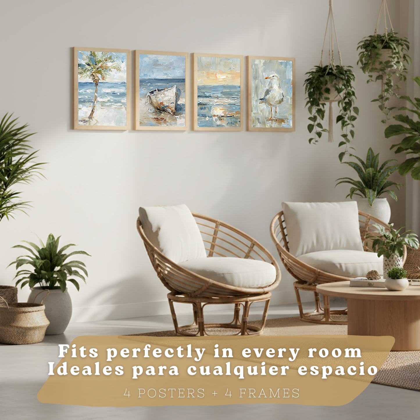 Nacnic Juego De 3 Cuadros De Playa, Mar, Golondrina, Atardecer. Decoracion De Pared De Arte. Dia De Mar. Laminas Decorativas Pared Baño, Cocina,Salón Y Dormitorio