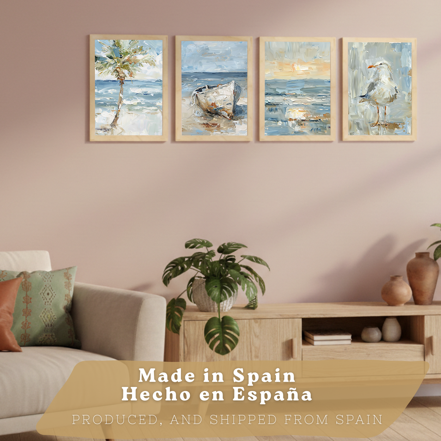 Nacnic Juego De 3 Cuadros De Playa, Mar, Golondrina, Atardecer. Decoracion De Pared De Arte. Dia De Mar. Laminas Decorativas Pared Baño, Cocina,Salón Y Dormitorio