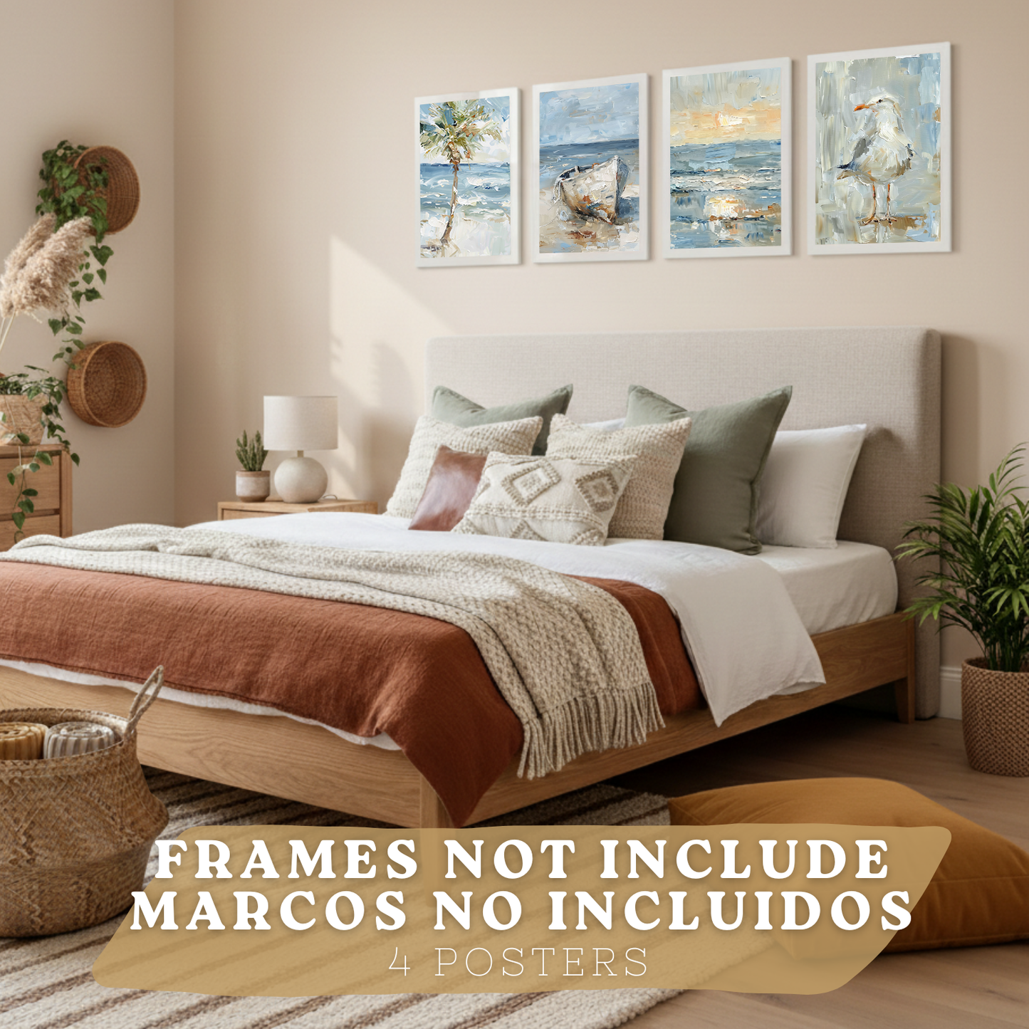 Nacnic Juego De 3 Cuadros De Playa, Mar, Golondrina, Atardecer. Decoracion De Pared De Arte. Dia De Mar. Laminas Decorativas Pared Baño, Cocina,Salón Y Dormitorio