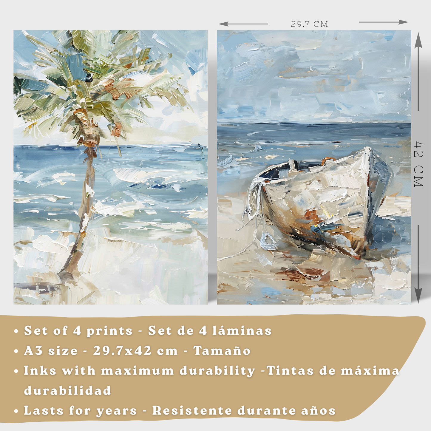 Nacnic Juego De 3 Cuadros De Playa, Mar, Golondrina, Atardecer. Decoracion De Pared De Arte. Dia De Mar. Laminas Decorativas Pared Baño, Cocina,Salón Y Dormitorio