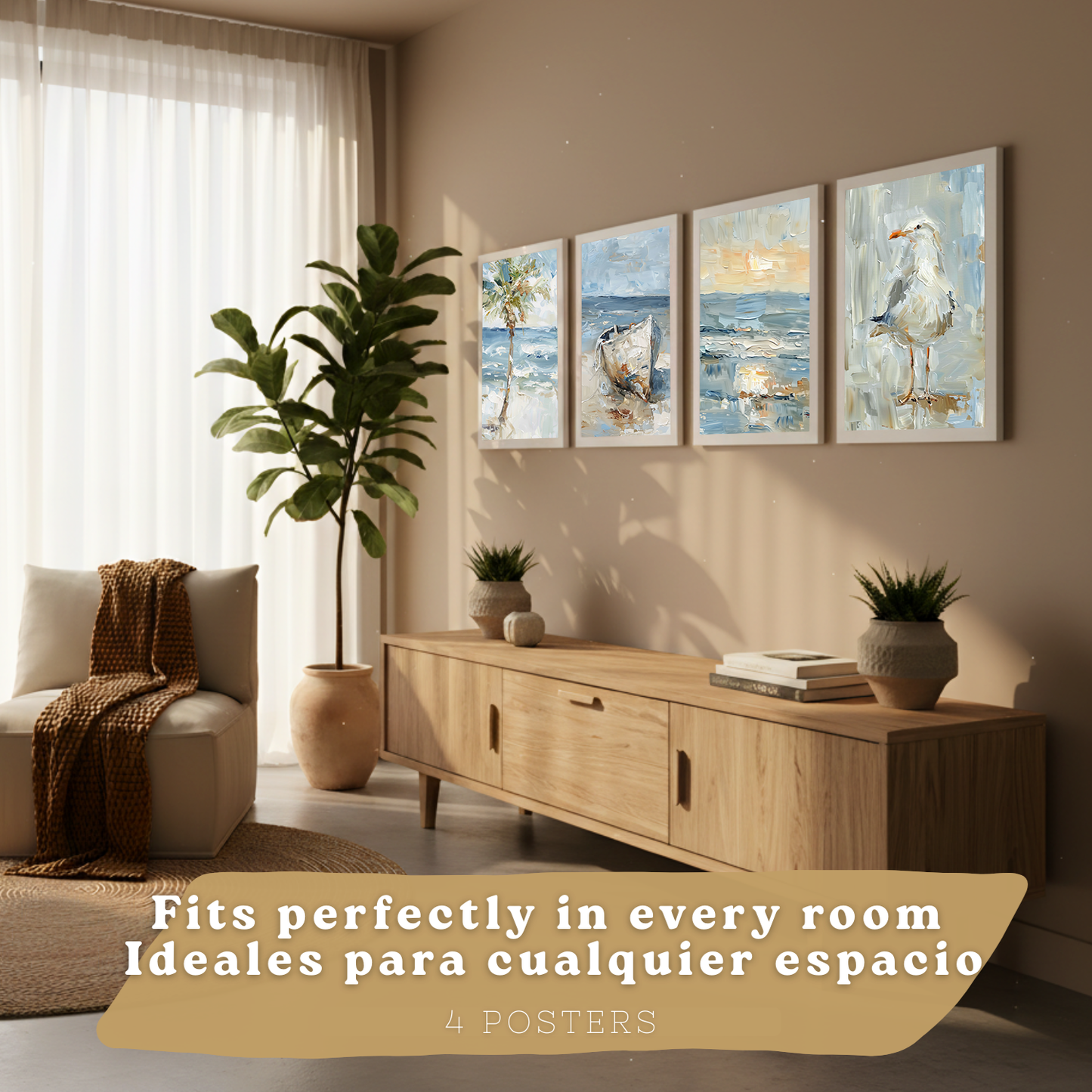 Nacnic Juego De 3 Cuadros De Playa, Mar, Golondrina, Atardecer. Decoracion De Pared De Arte. Dia De Mar. Laminas Decorativas Pared Baño, Cocina,Salón Y Dormitorio