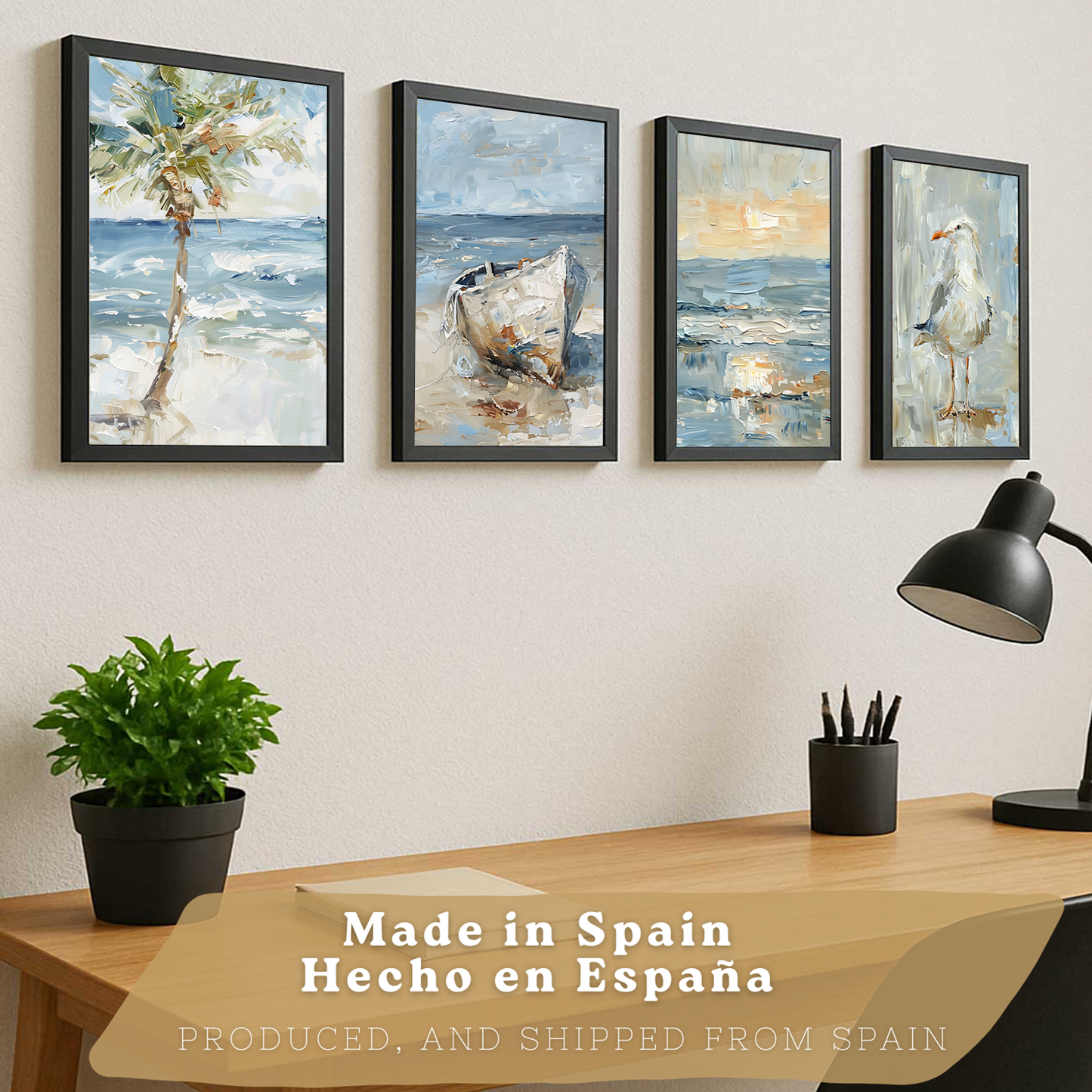 Nacnic Juego De 3 Cuadros De Playa, Mar, Golondrina, Atardecer. Decoracion De Pared De Arte. Dia De Mar. Laminas Decorativas Pared Baño, Cocina,Salón Y Dormitorio