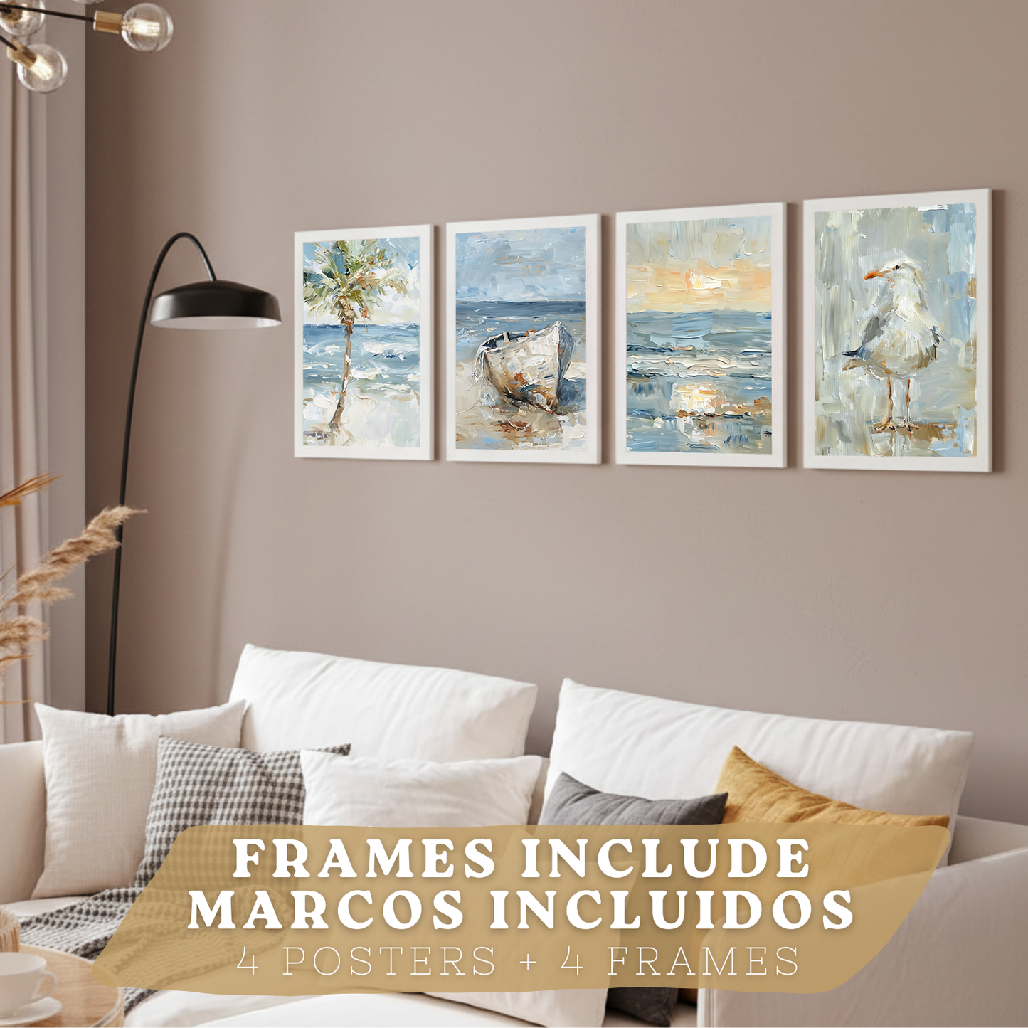 Nacnic Juego De 3 Cuadros De Playa, Mar, Golondrina, Atardecer. Decoracion De Pared De Arte. Dia De Mar. Laminas Decorativas Pared Baño, Cocina,Salón Y Dormitorio