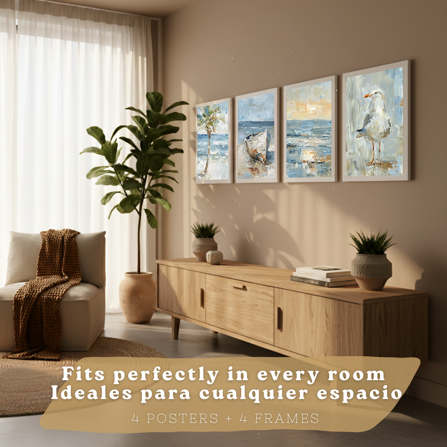 Nacnic Juego De 3 Cuadros De Playa, Mar, Golondrina, Atardecer. Decoracion De Pared De Arte. Dia De Mar. Laminas Decorativas Pared Baño, Cocina,Salón Y Dormitorio