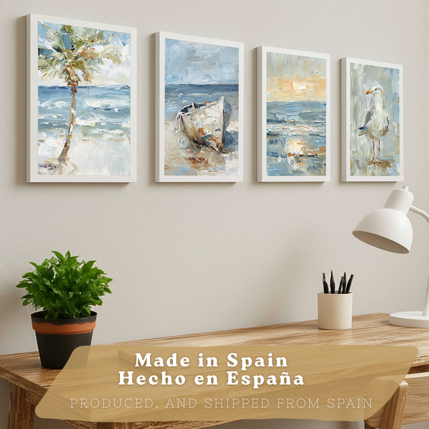 Nacnic Juego De 3 Cuadros De Playa, Mar, Golondrina, Atardecer. Decoracion De Pared De Arte. Dia De Mar. Laminas Decorativas Pared Baño, Cocina,Salón Y Dormitorio