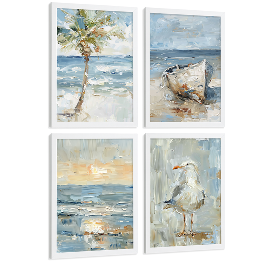 Nacnic Juego De 3 Cuadros De Playa, Mar, Golondrina, Atardecer. Decoracion De Pared De Arte. Dia De Mar. Laminas Decorativas Pared Baño, Cocina,Salón Y Dormitorio