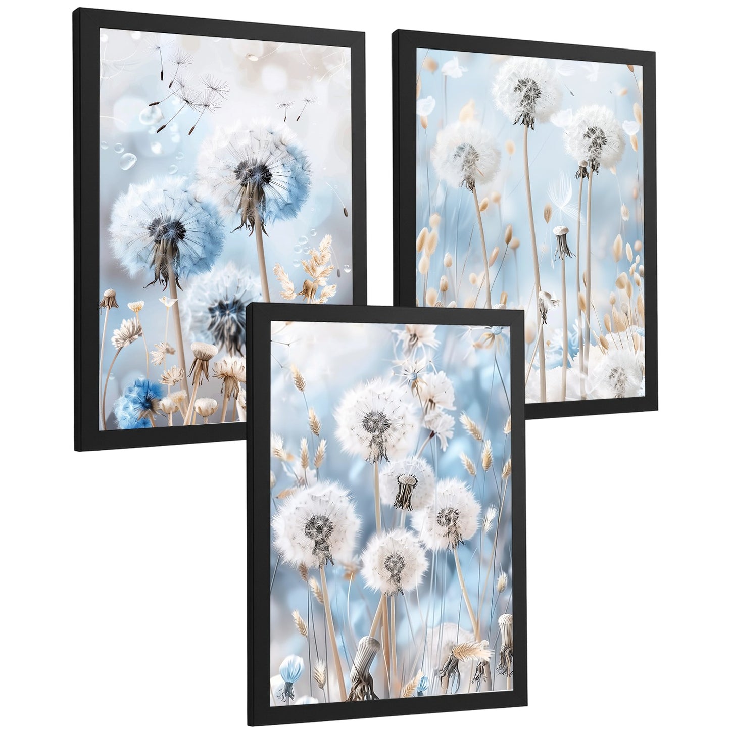 Set de 3 laminas decorativas Floral azul  Cuadros Salon modernos - Posters decorativos Azules Decoración Dormitorios.
