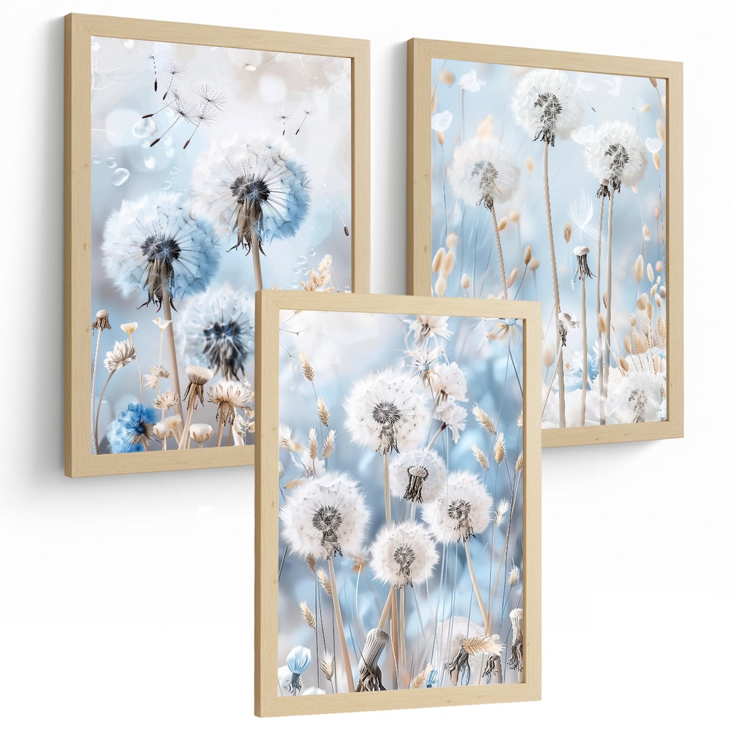 Set de 3 laminas decorativas Floral azul  Cuadros Salon modernos - Posters decorativos Azules Decoración Dormitorios.