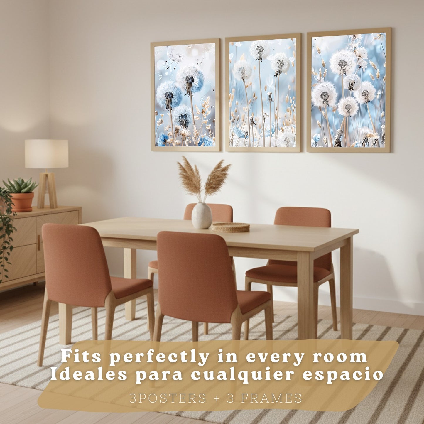 Set de 3 laminas decorativas Floral azul  Cuadros Salon modernos - Posters decorativos Azules Decoración Dormitorios.