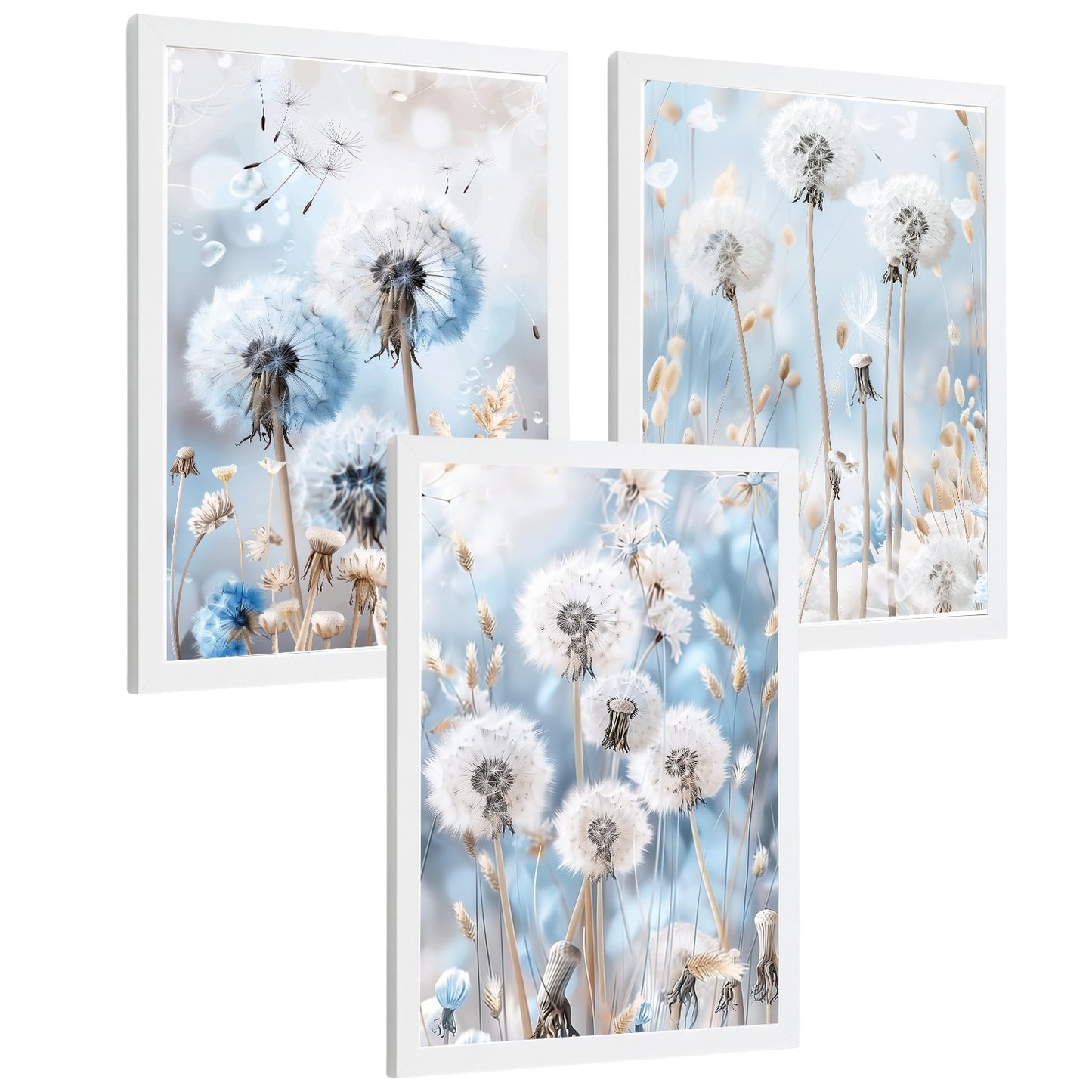 Set de 3 laminas decorativas Floral azul  Cuadros Salon modernos - Posters decorativos Azules Decoración Dormitorios.