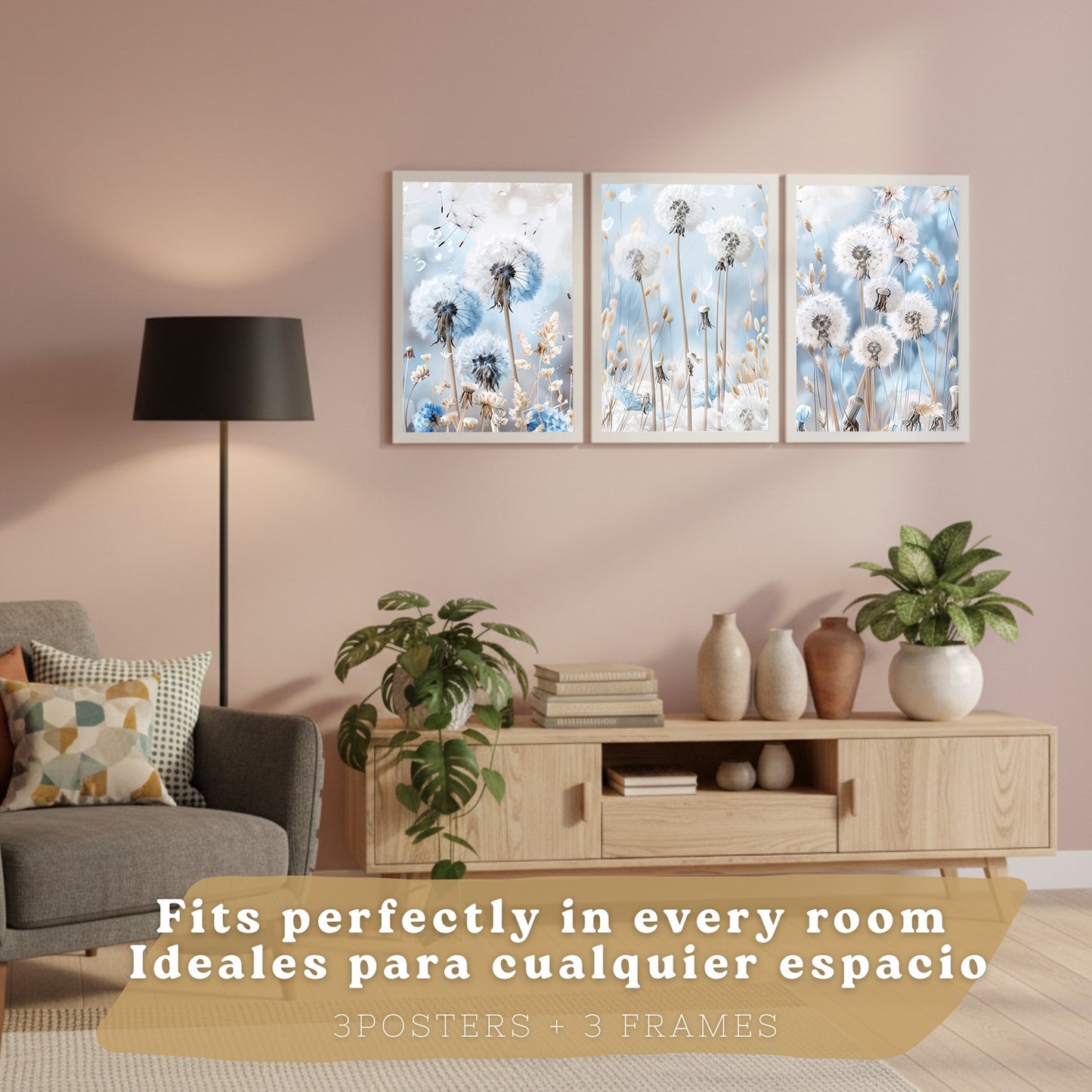 Set de 3 laminas decorativas Floral azul  Cuadros Salon modernos - Posters decorativos Azules Decoración Dormitorios.