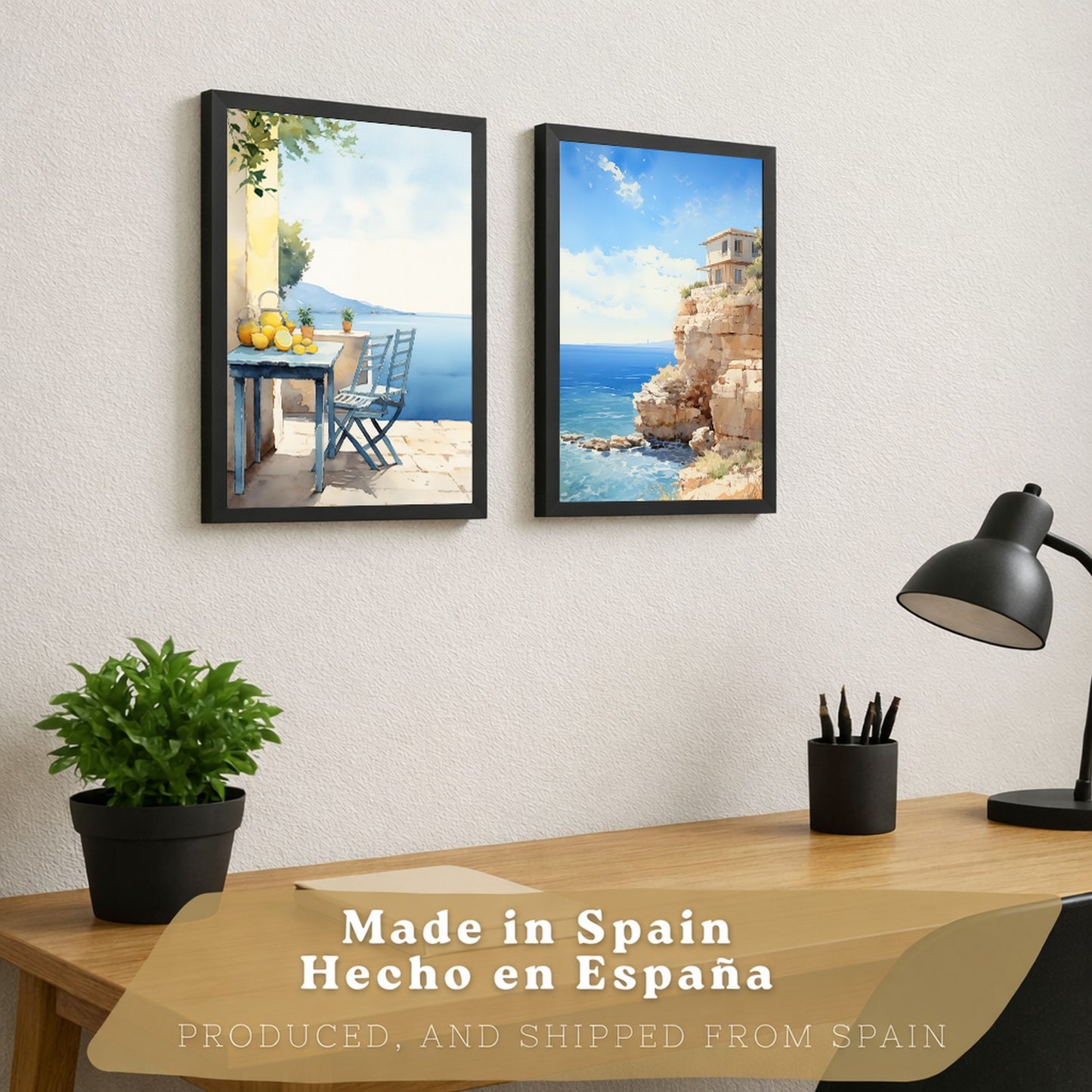 Set de 2 laminas decorativas pared Playa, relax Salon modernos - Posters, cuadros decorativos azules. Mediterraneo. Decoración Dormitorios.