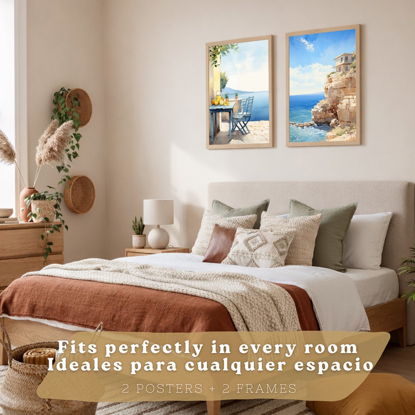 Set de 2 laminas decorativas pared Playa, relax Salon modernos - Posters, cuadros decorativos azules. Mediterraneo. Decoración Dormitorios.