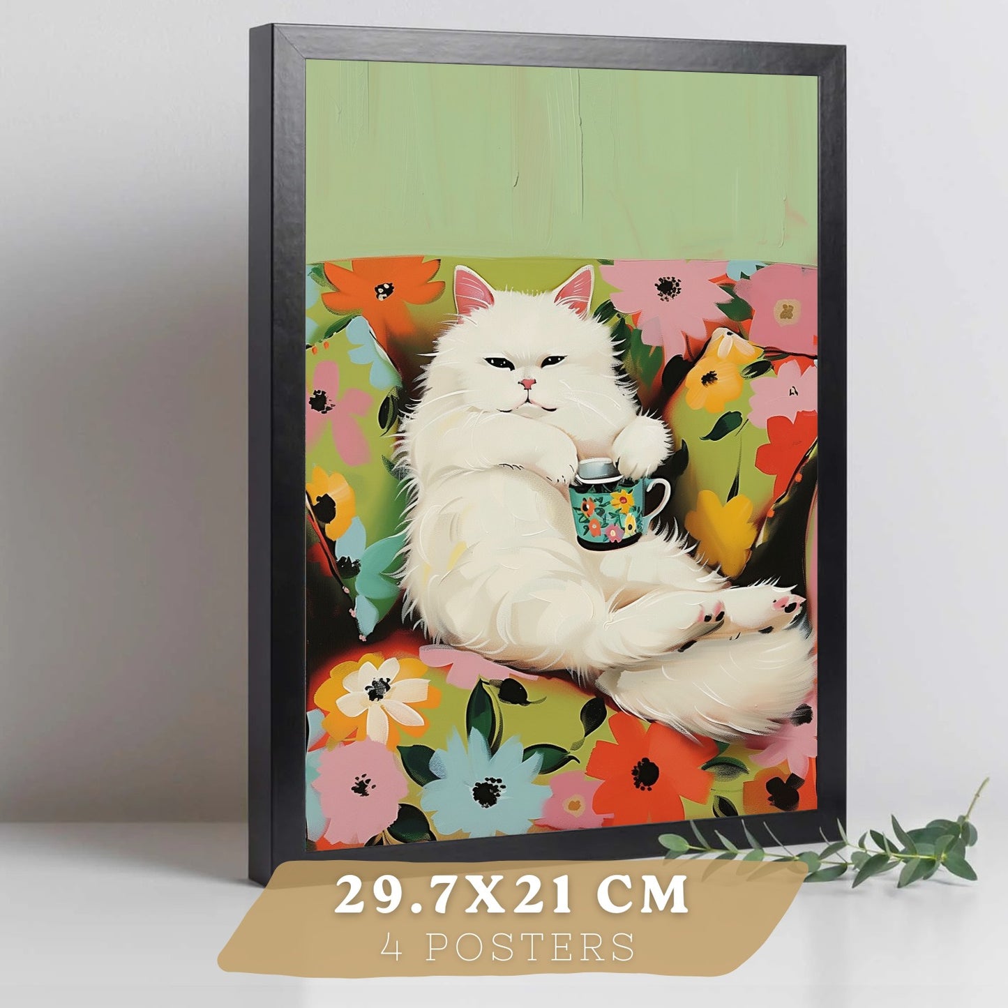 Set de 4 laminas decorativas Gatos divertidos Cuadros Salon modernos - Posters decorativos animales Decoración Dormitorios Cocina Baño