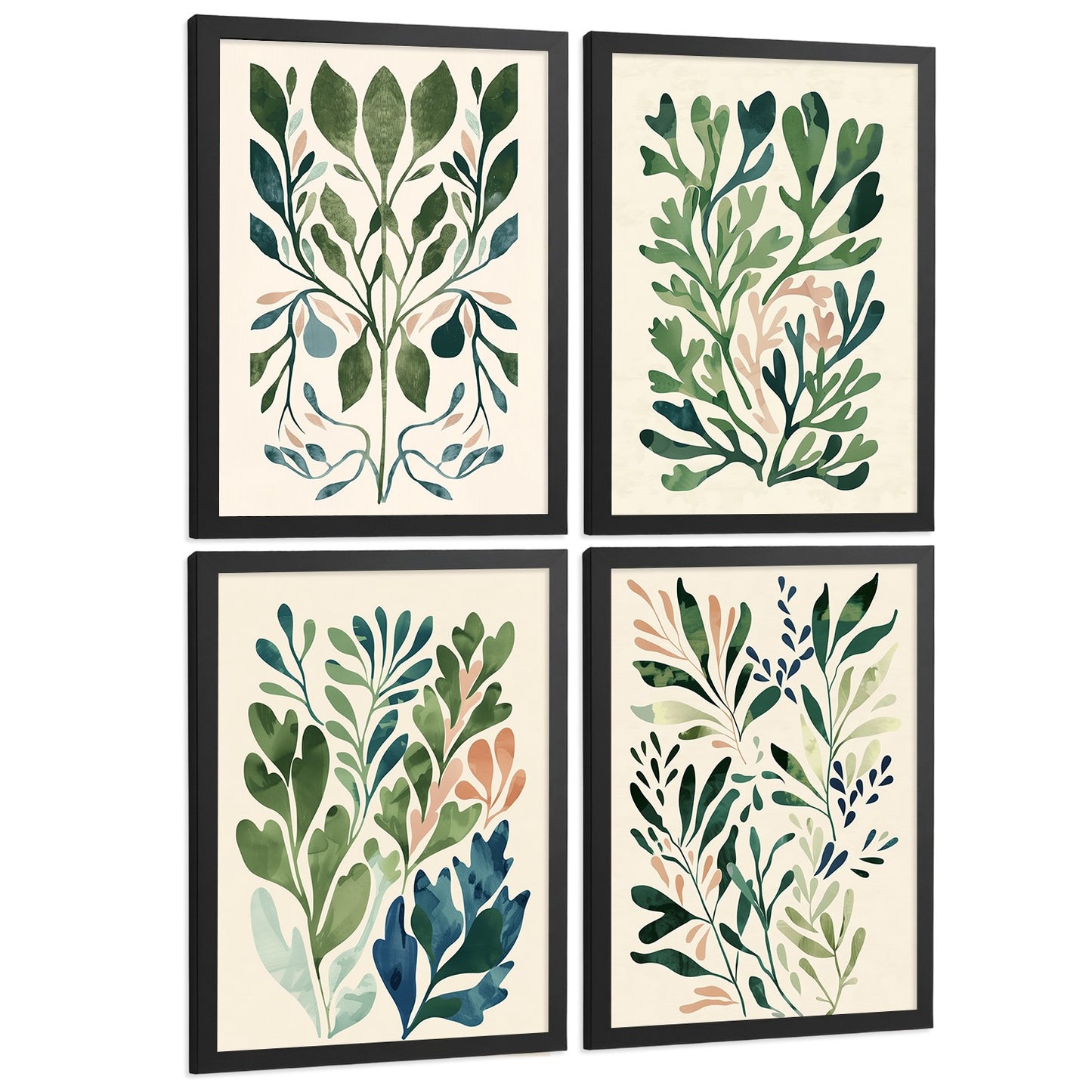 Set de 2 laminas decorativas Flores Matisse Cuadros Salon modernos - Posters decorativos Tono verde. Decoración Dormitorios.