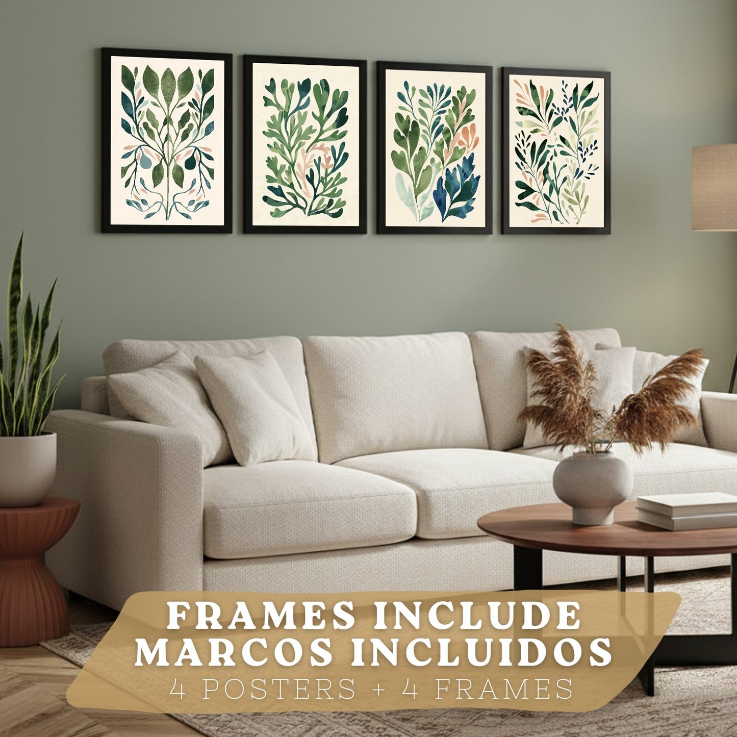 Set de 2 laminas decorativas Flores Matisse Cuadros Salon modernos - Posters decorativos Tono verde. Decoración Dormitorios.