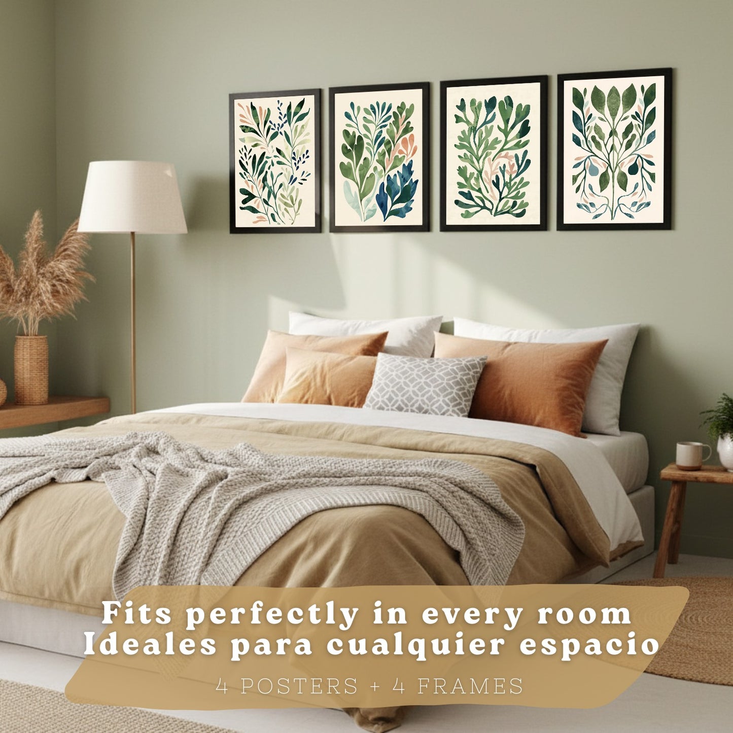 Set de 2 laminas decorativas Flores Matisse Cuadros Salon modernos - Posters decorativos Tono verde. Decoración Dormitorios.