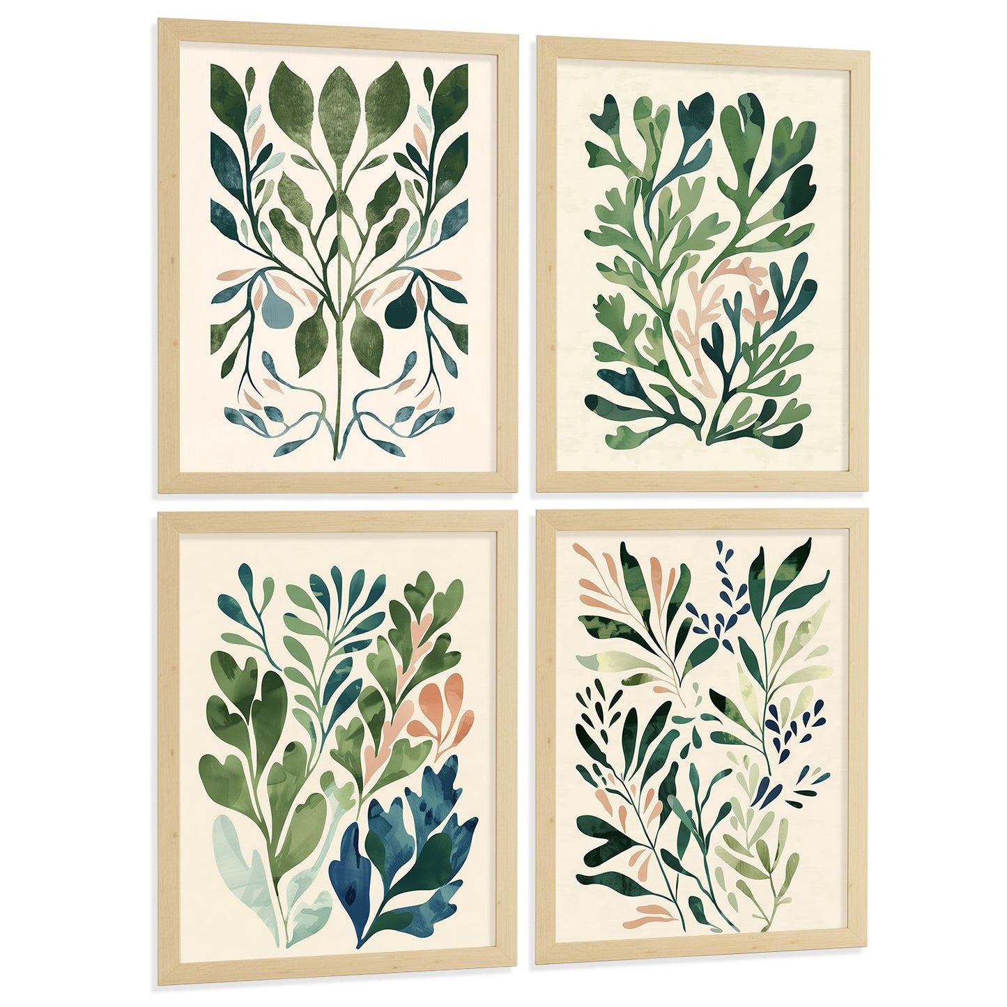 Set de 2 laminas decorativas Flores Matisse Cuadros Salon modernos - Posters decorativos Tono verde. Decoración Dormitorios.