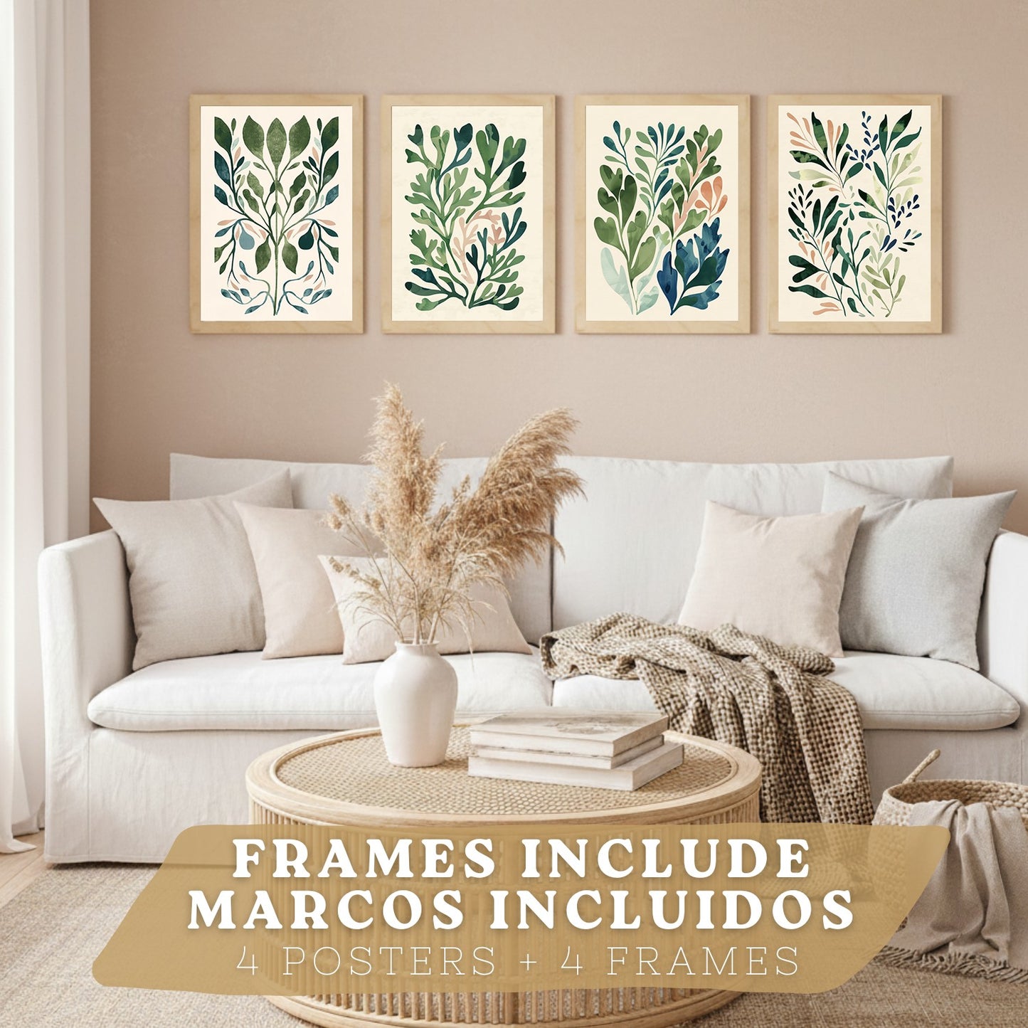 Set de 2 laminas decorativas Flores Matisse Cuadros Salon modernos - Posters decorativos Tono verde. Decoración Dormitorios.