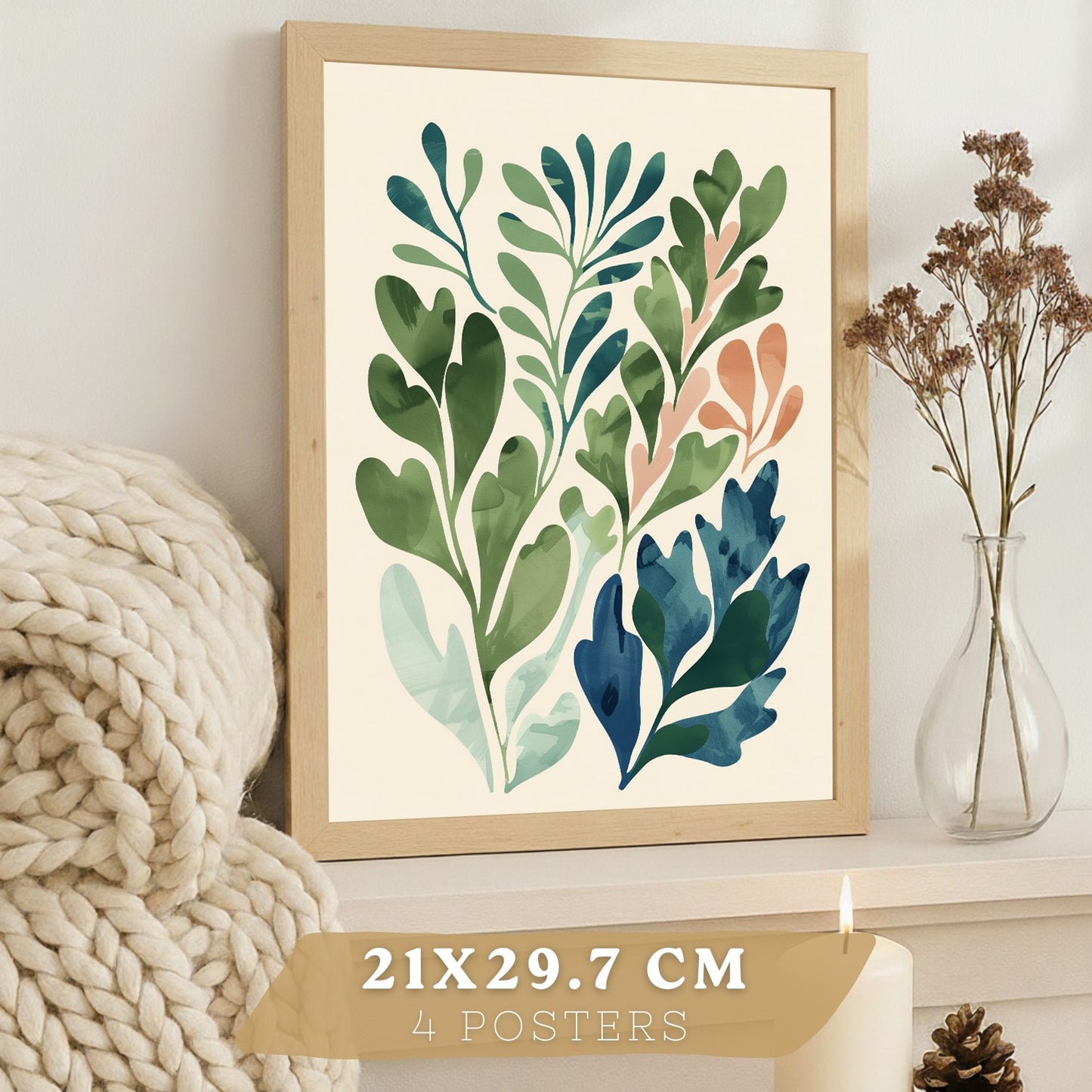 Set de 2 laminas decorativas Flores Matisse Cuadros Salon modernos - Posters decorativos Tono verde. Decoración Dormitorios.