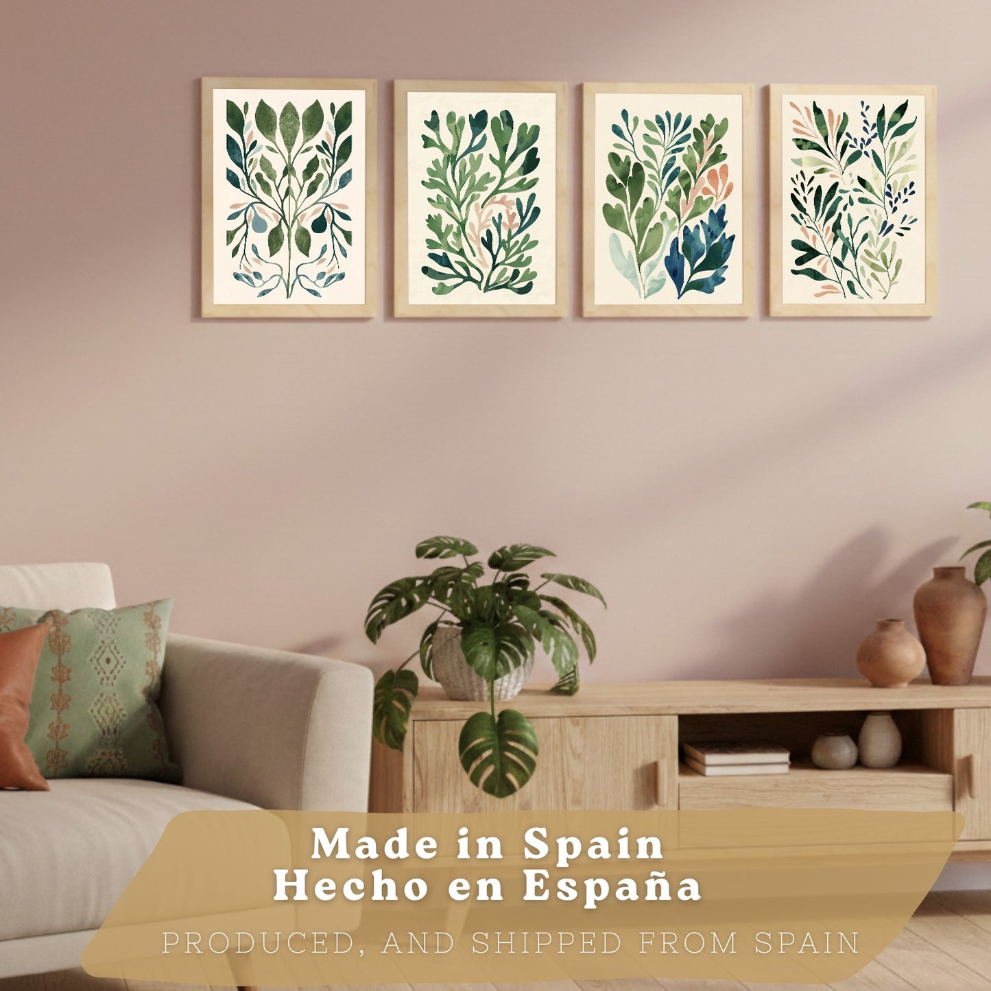 Set de 2 laminas decorativas Flores Matisse Cuadros Salon modernos - Posters decorativos Tono verde. Decoración Dormitorios.